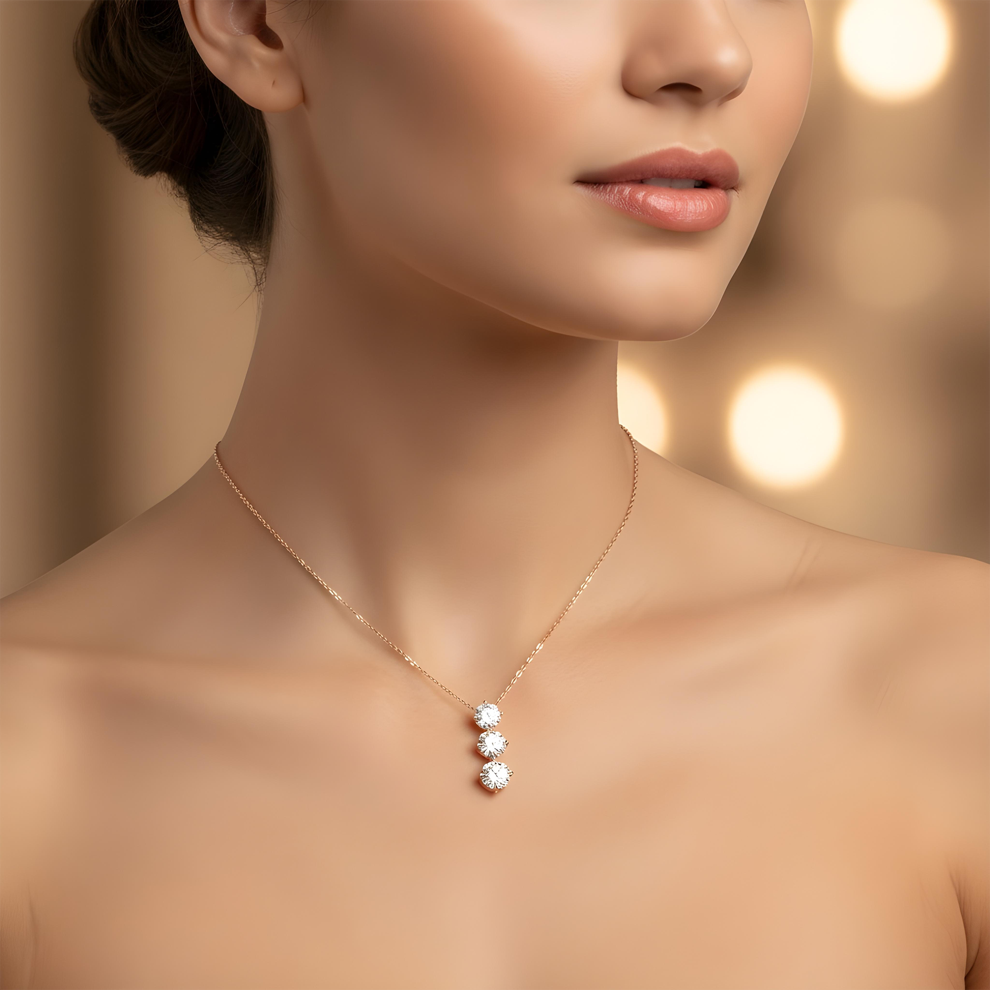 White Gold Round Diamond Drop Necklace 2.76ct