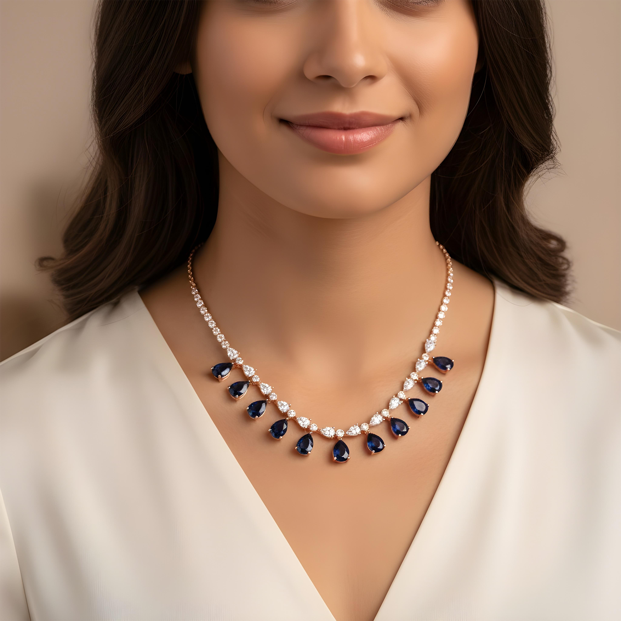 White Gold Pear Cut Sapphire & Diamond Necklace 13.18ct