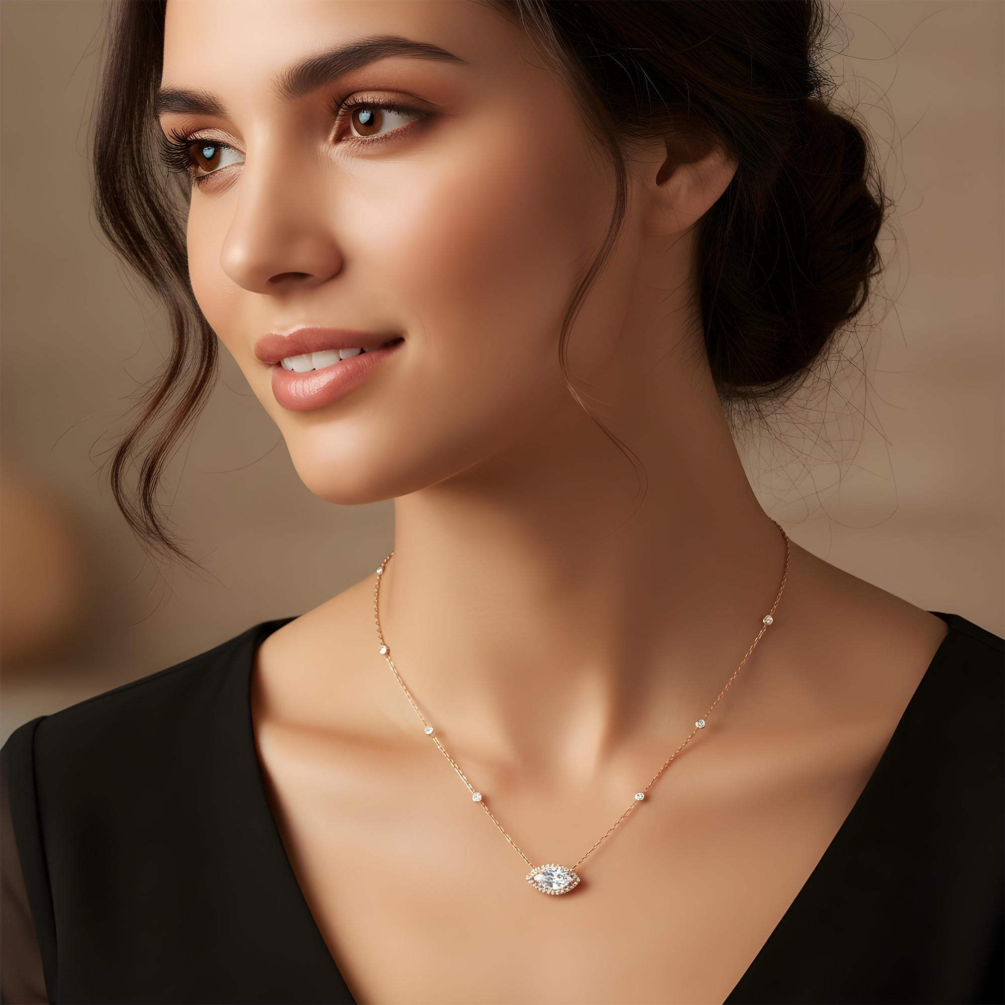 IGI 18K White Gold Round & Marquise Diamond Necklace 3.32ct