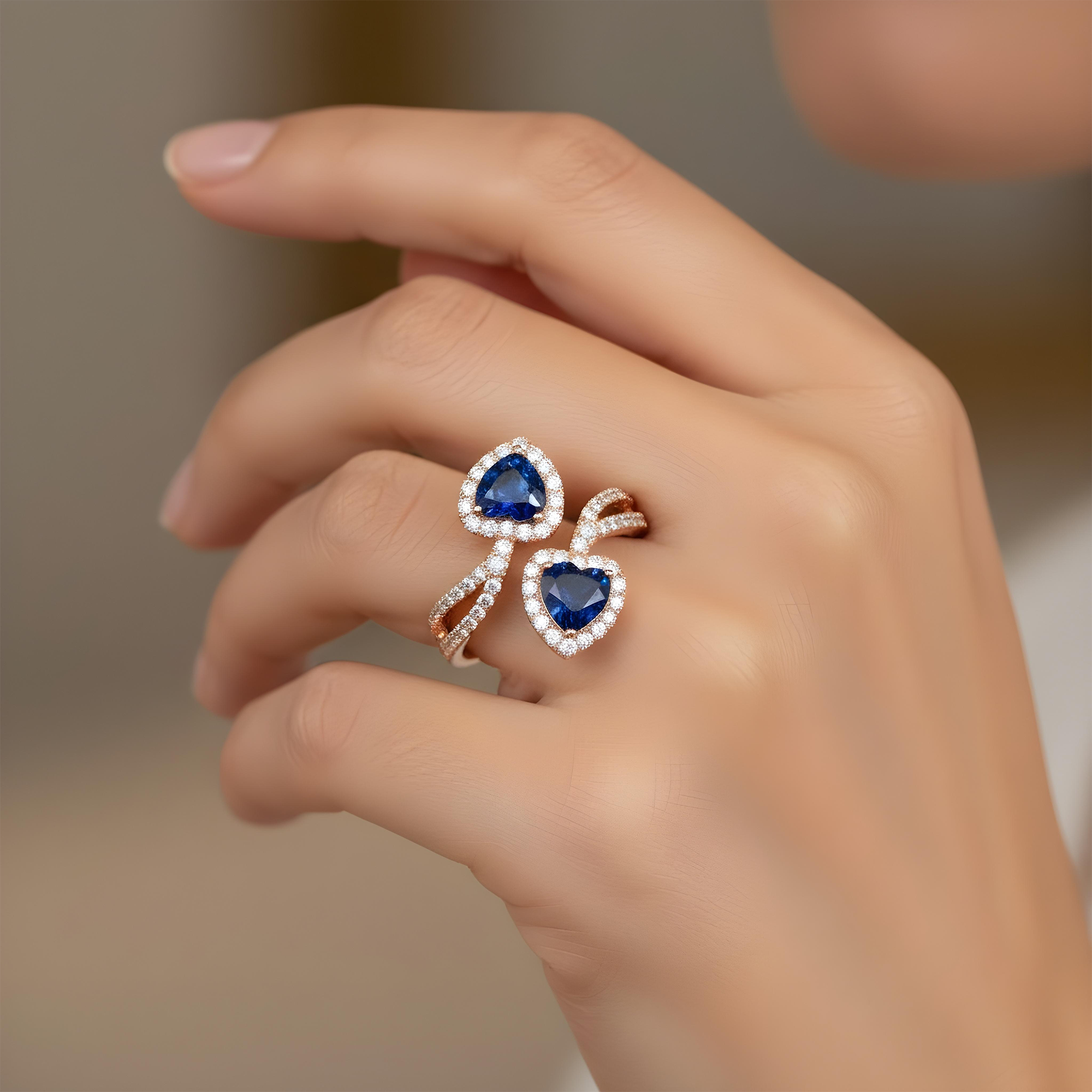 White Gold Heart Cut Sapphire & Round Diamond Ring