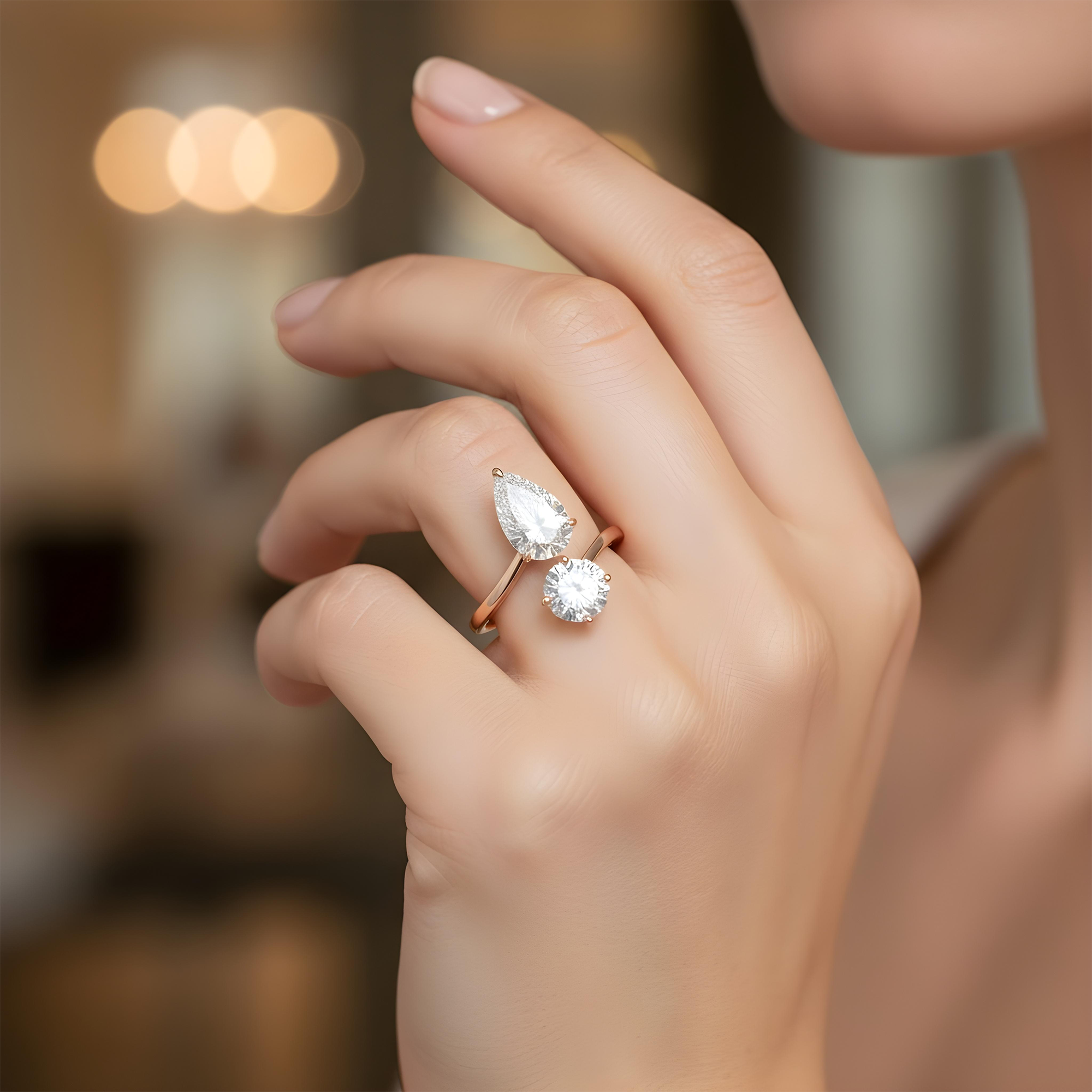 White Gold Round & Pear Cut Wrap Ring 3.40ct