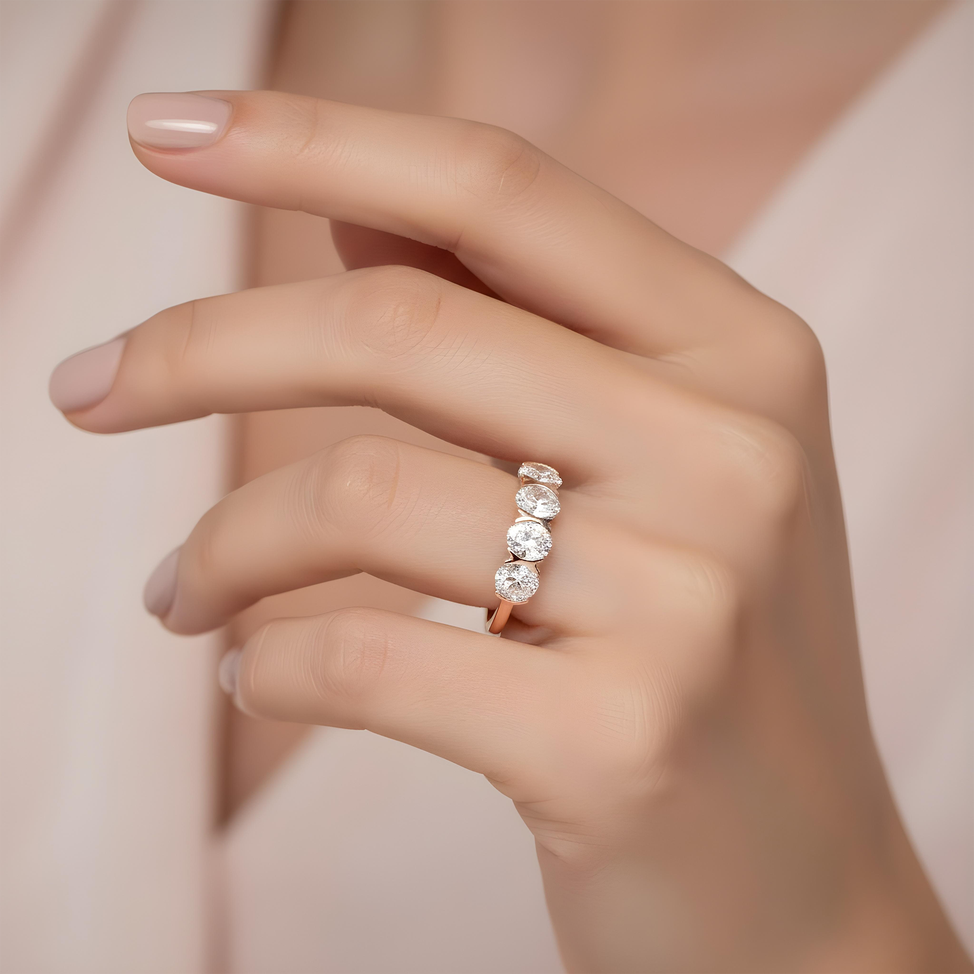 White Gold Oval Cut Diamond Half Eternity Ring 2.22ct