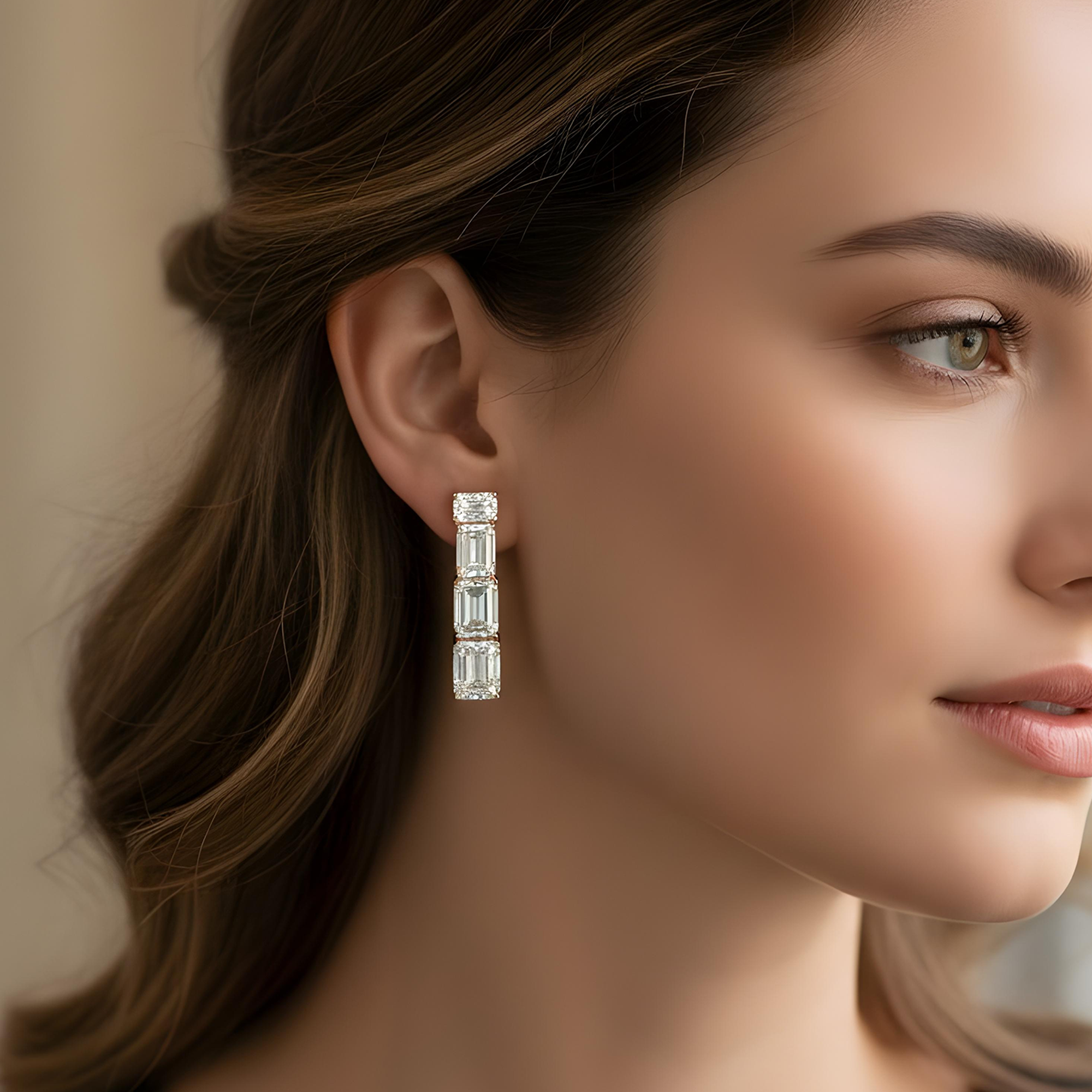 IGI Platinum Emerald Cut Diamond Drop Earrings 40.13ctw