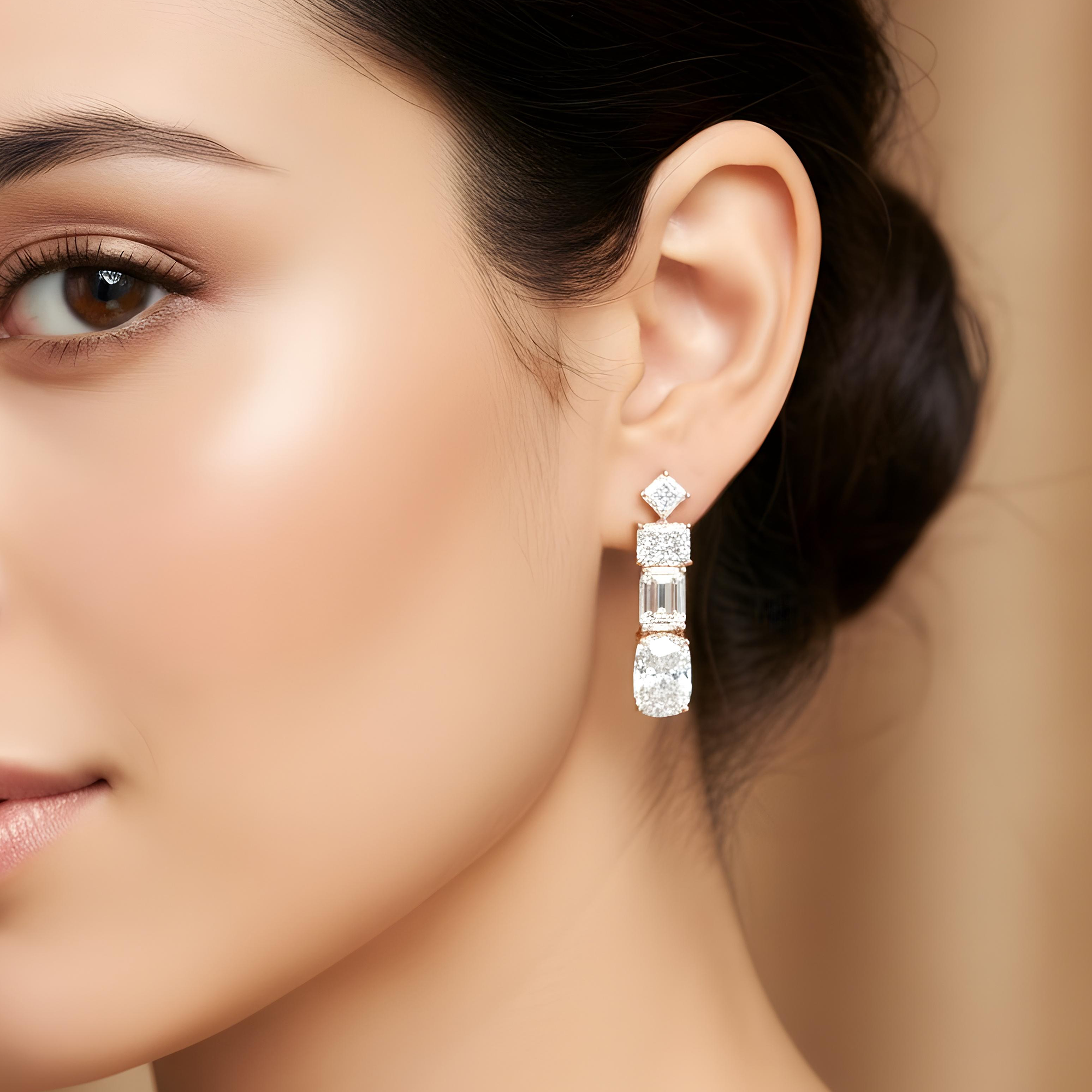 IGI Platinum Emerald & Cushion Cut Diamond Drop Earrings 27.61ctw
