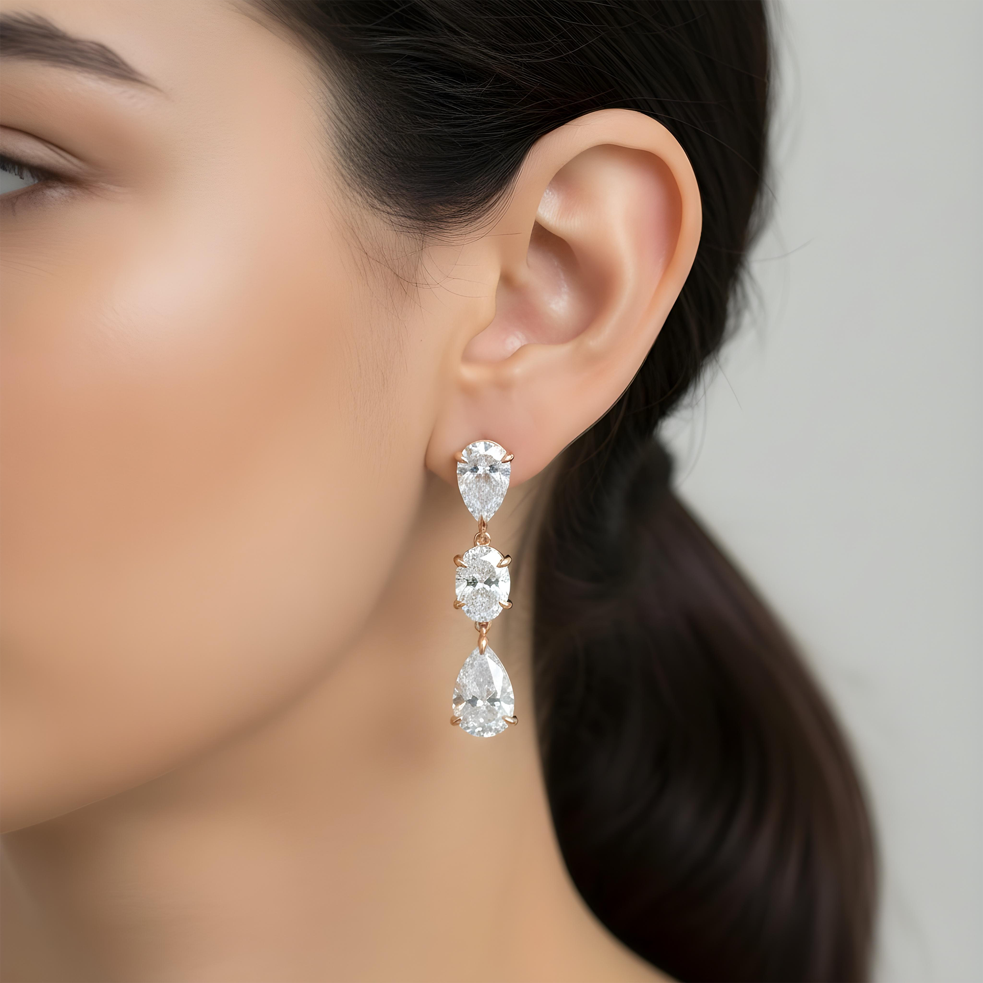 14K White Gold Pear & Oval Cut Diamond Drop Earrings 7.30ctw