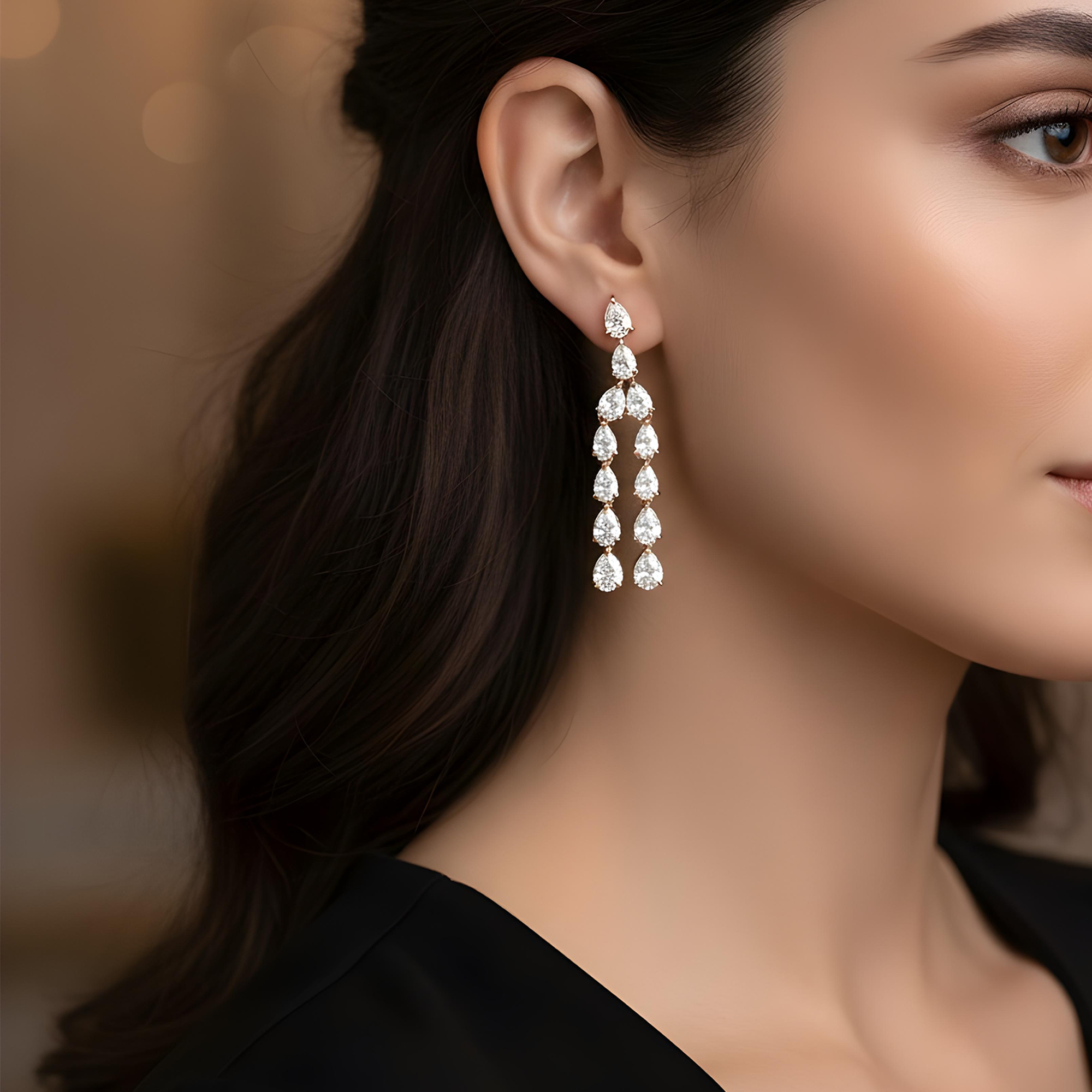 14K White Gold Two-Teir Pear Cut Diamond Drop Earrings 7.47ctw