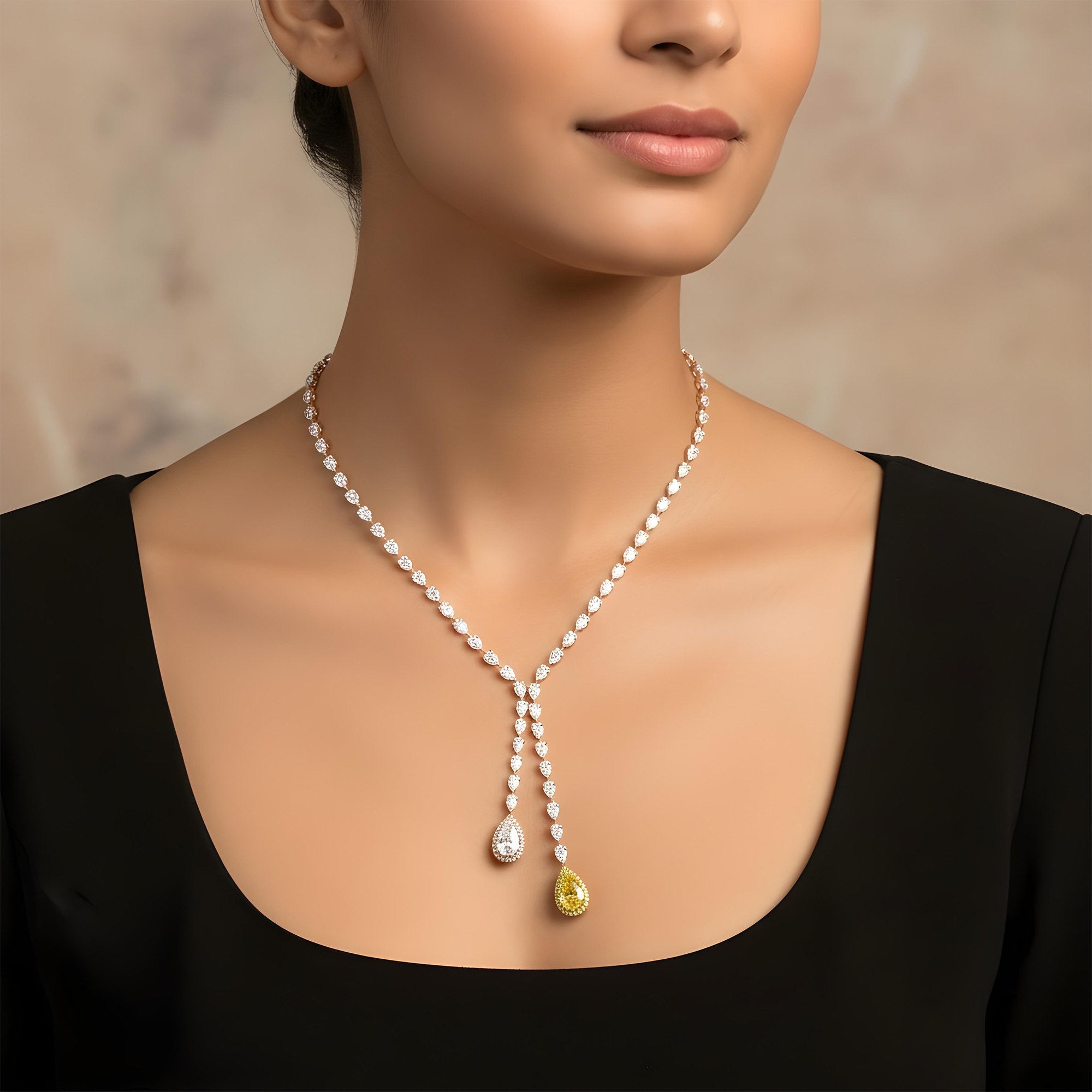 IGI 18K White Gold Pear Cut FIY Diamond Drop Necklace 41.84ct