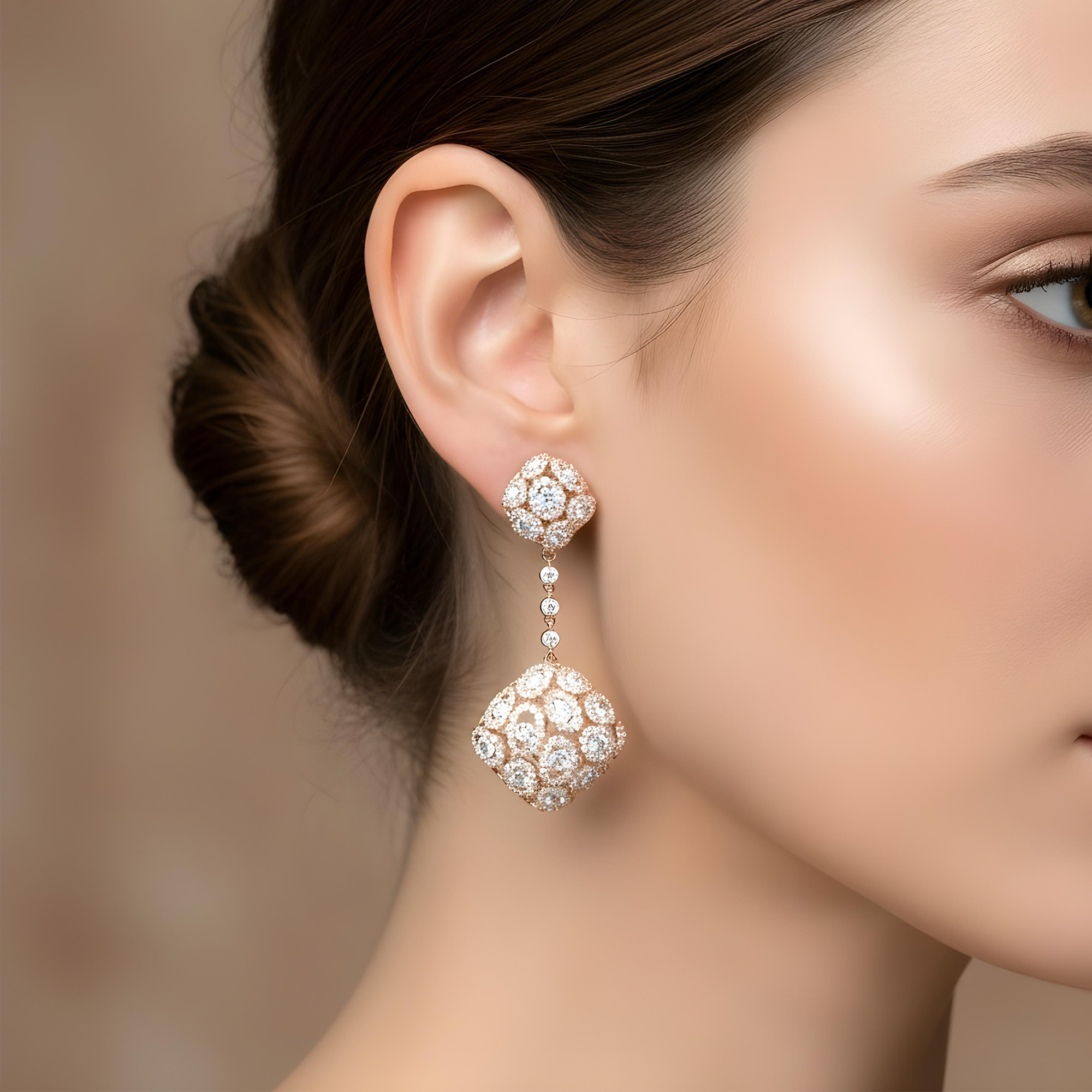 18K White Gold Detailed Diamond Drop Earrings 12.29ctw