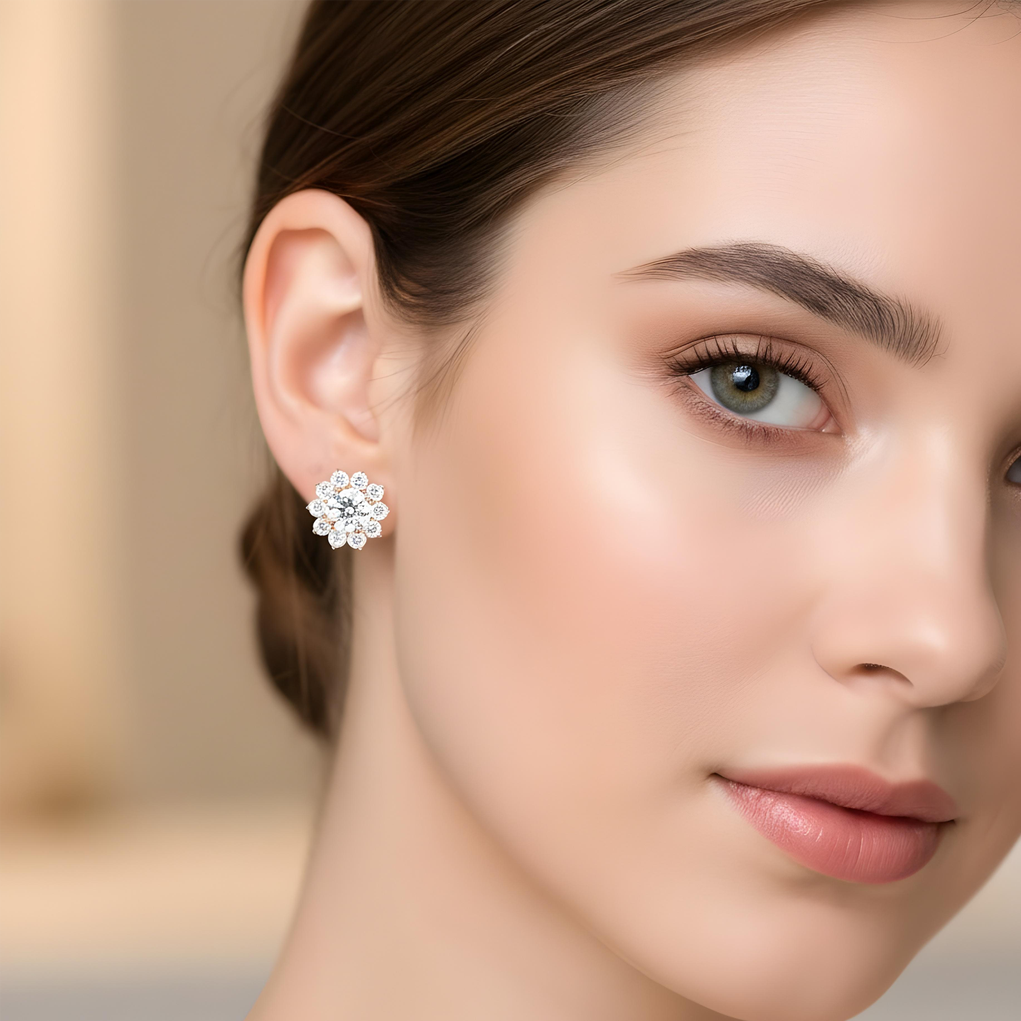 IGI 18K White Gold Round Diamond Sun Stud Earrings 3.60ctw