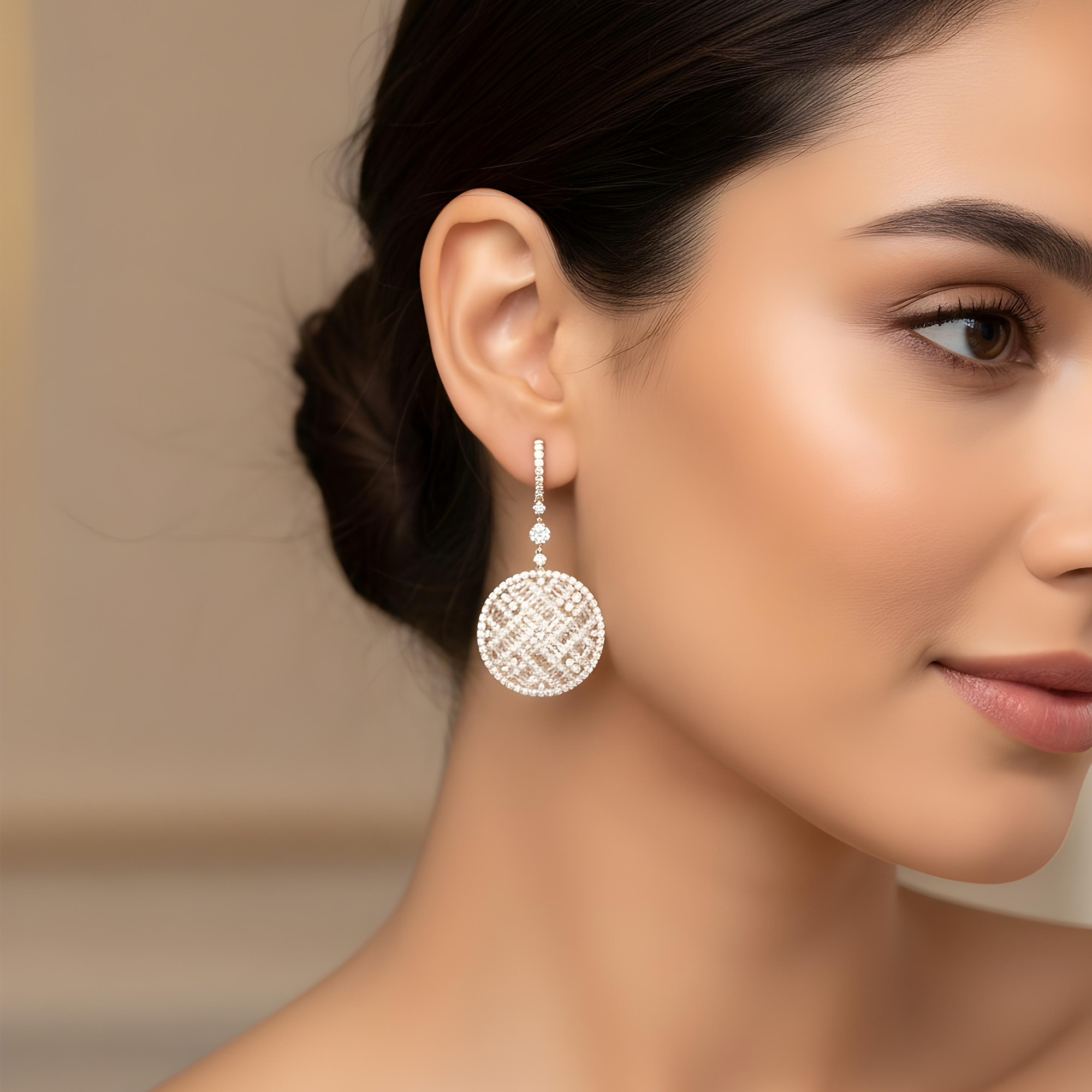 18K White Gold Diamond Circle Drop Earrings 6.67ctw