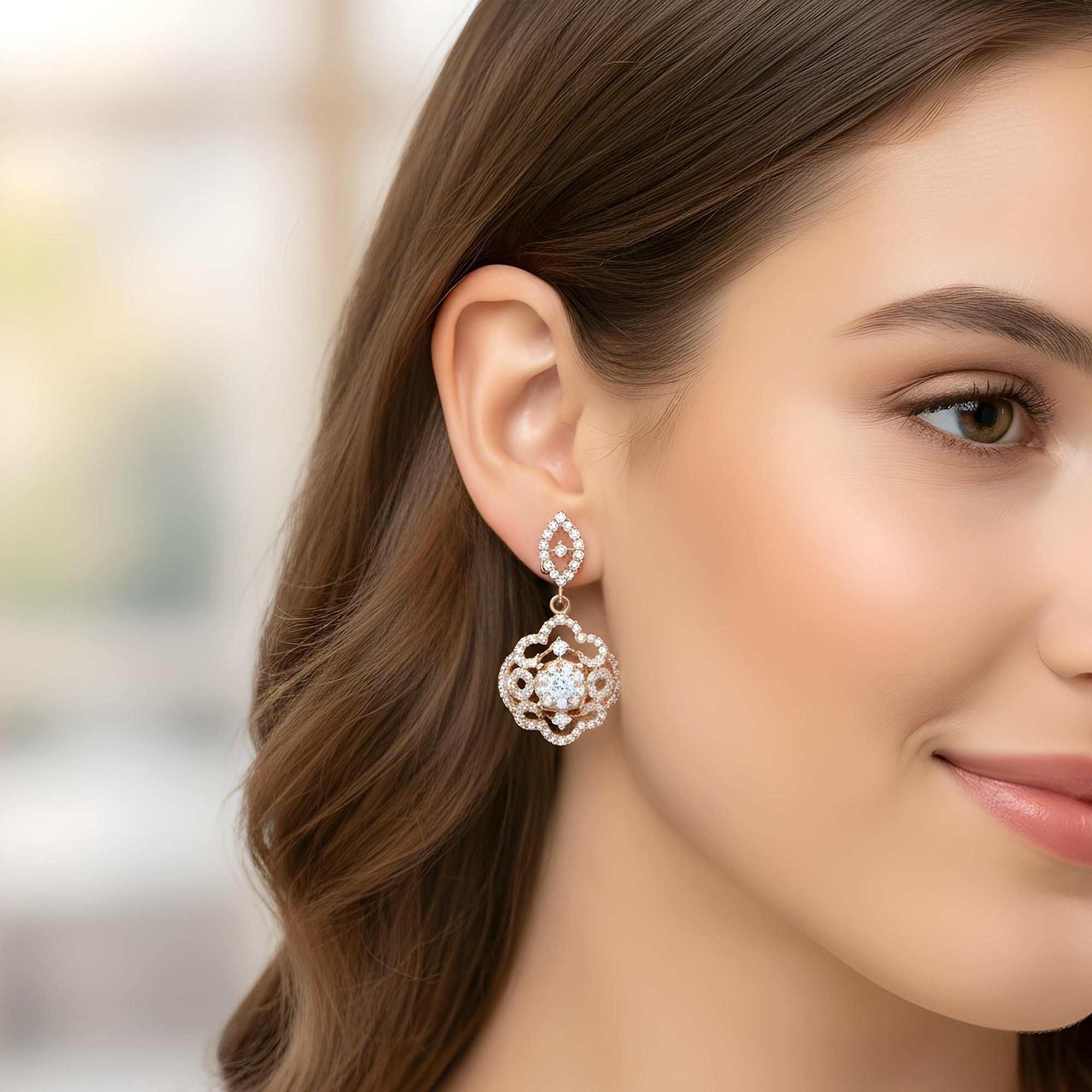 14K White Gold Round Diamond Flower Drop Earrings 2.21ctw