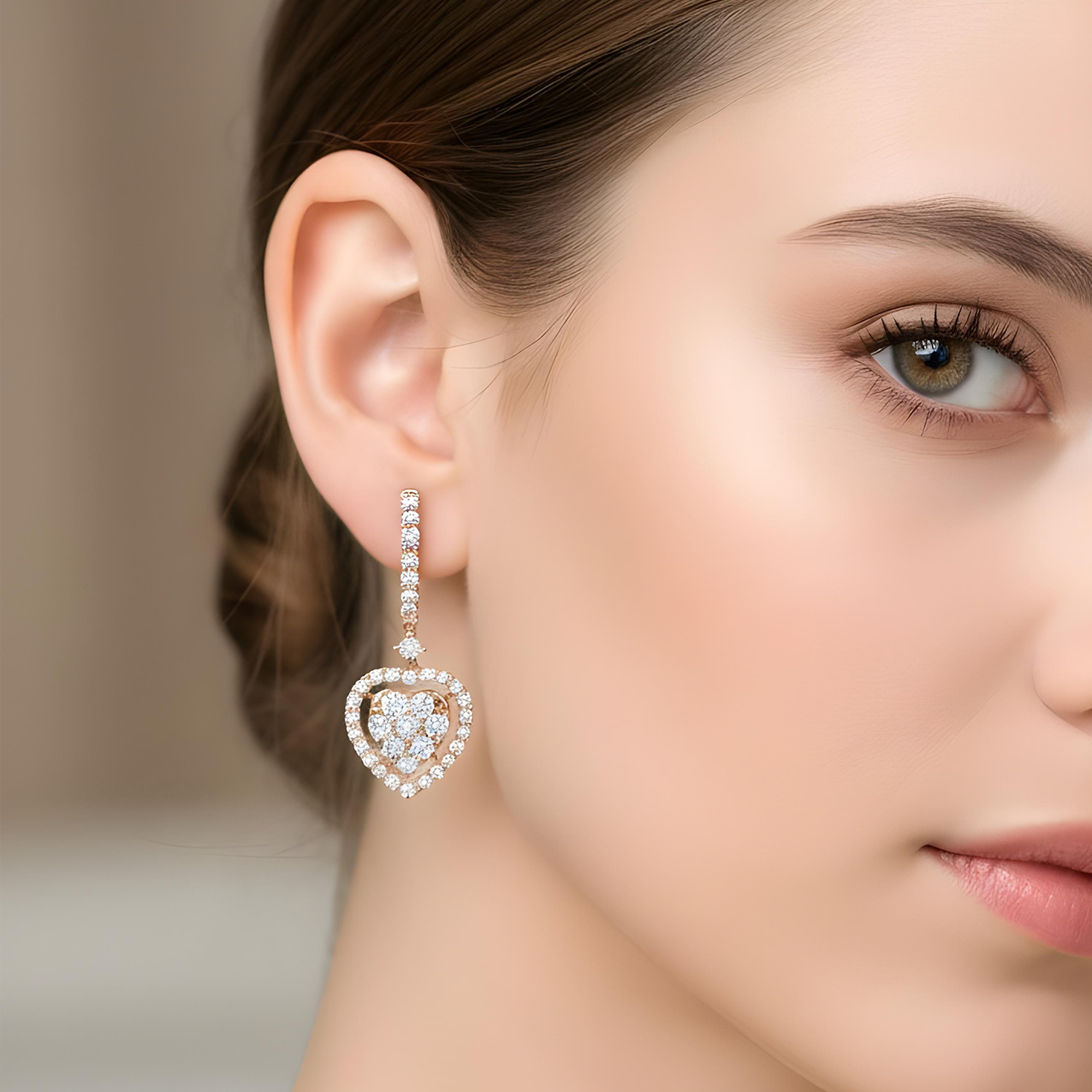 18K White Gold Round Diamond Heart Drop Earrings 1.82ctw