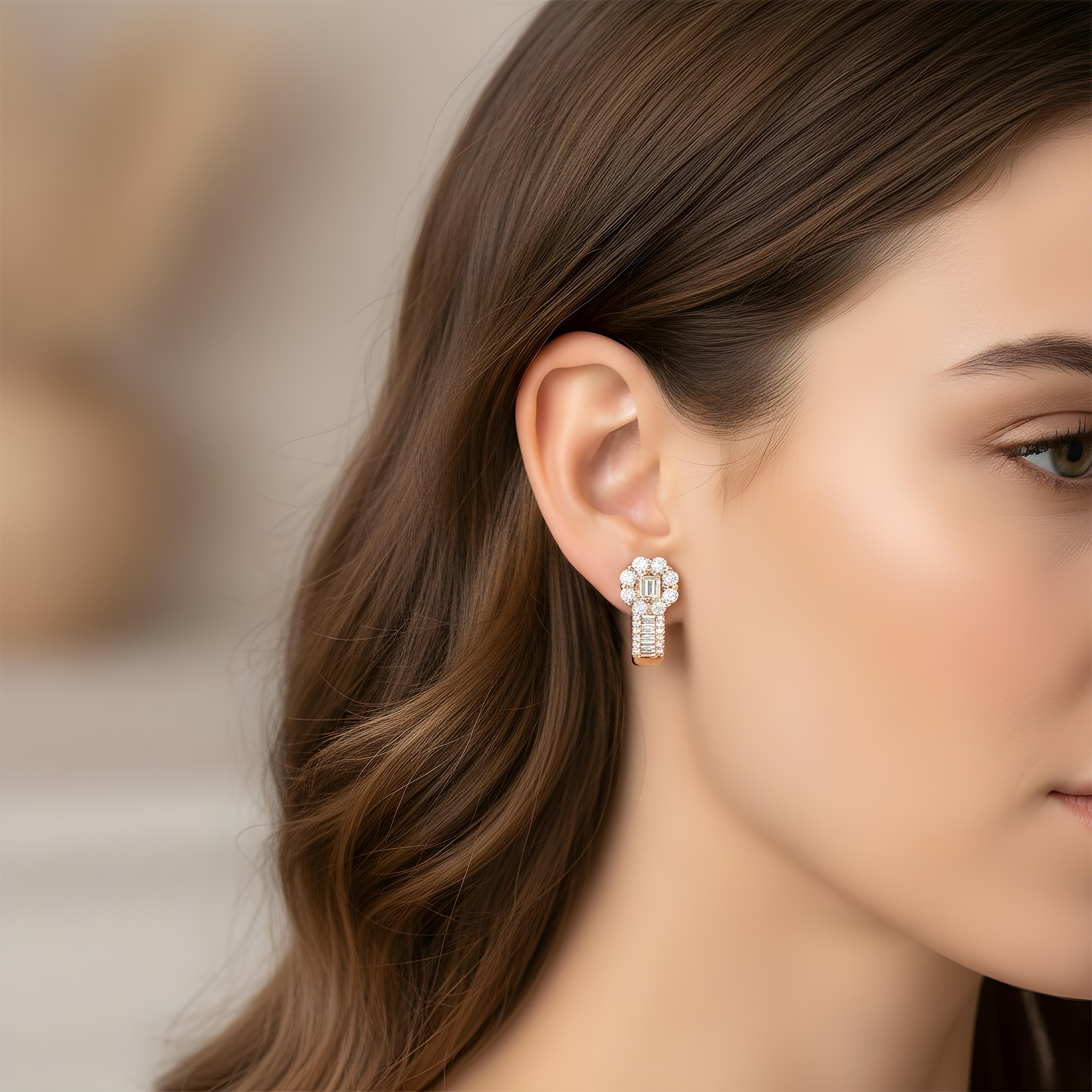 14K White Gold Emerald & Round Diamond Stud Earrings 1.25ctw
