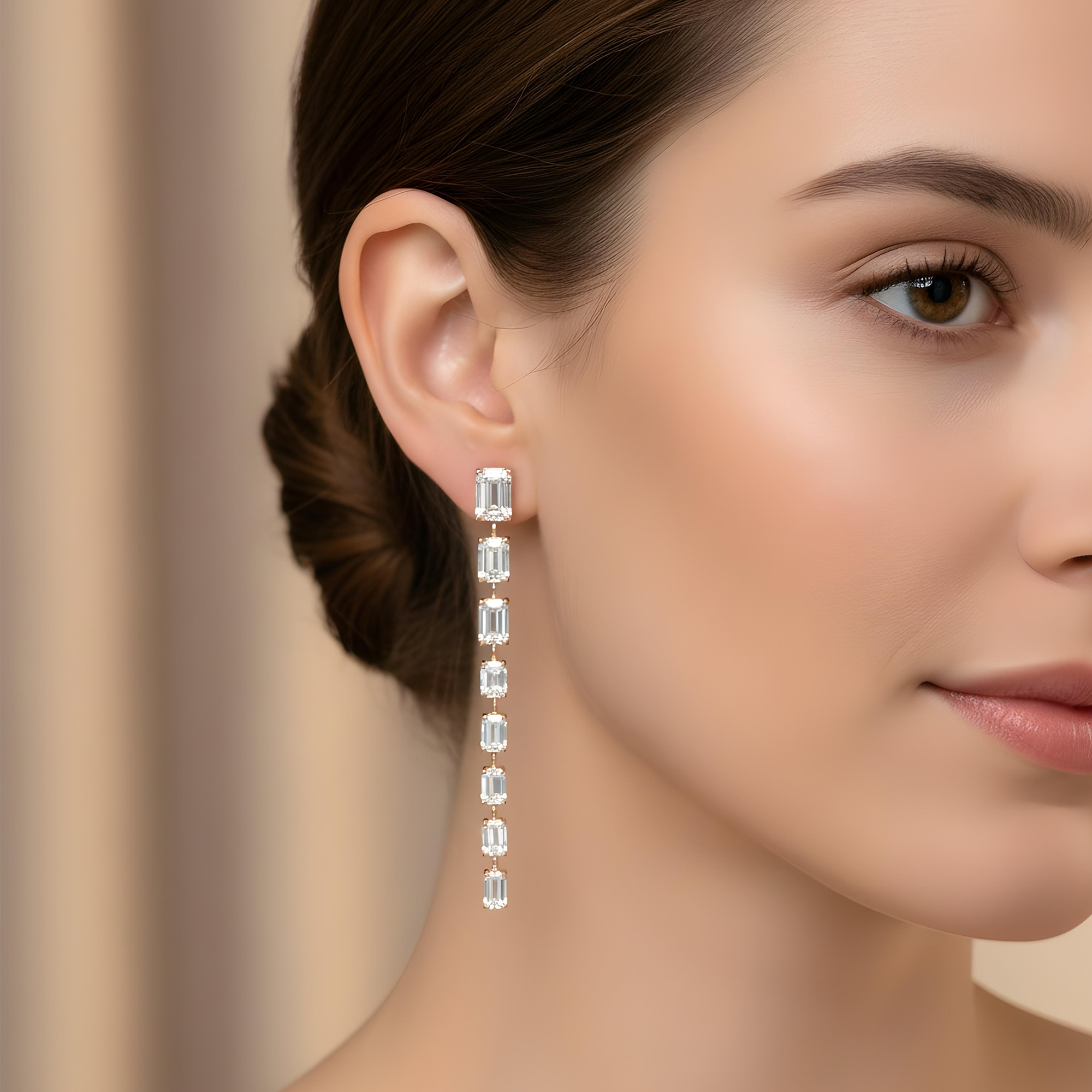 14K White Gold Emerald Cut Diamond Graduated Drop Earrings 13.54ctw