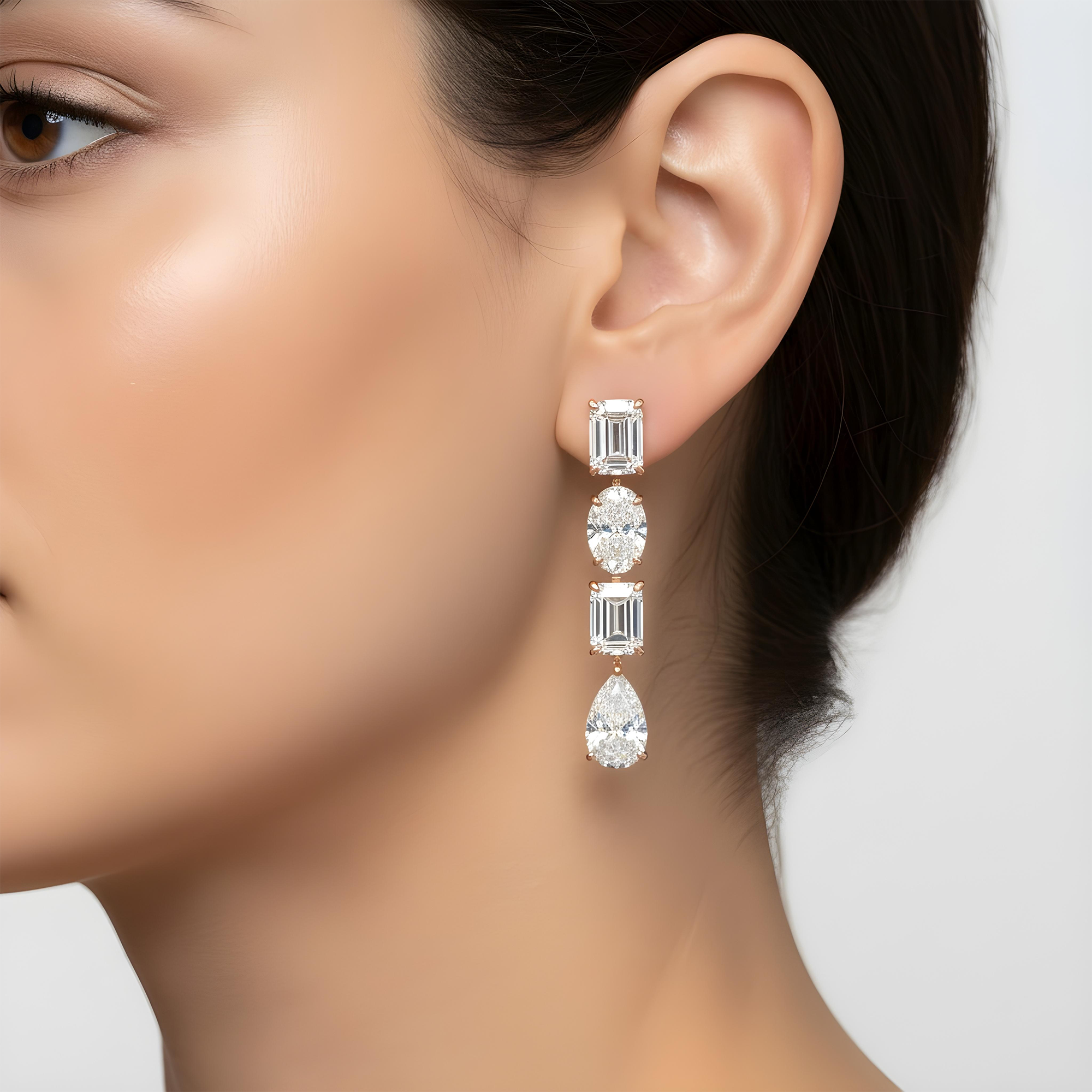 14K White Gold Multi Cut Diamond Drop Earrings 12.34ctw
