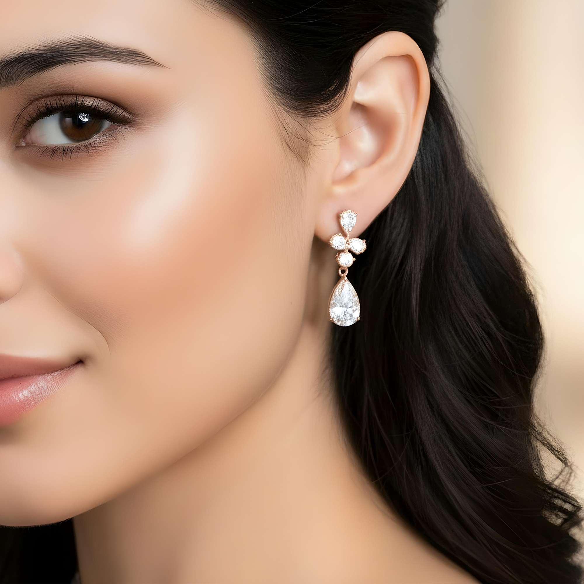 18K White Gold Pear & Round Cut Diamond Drop Earrings 14.34ctw