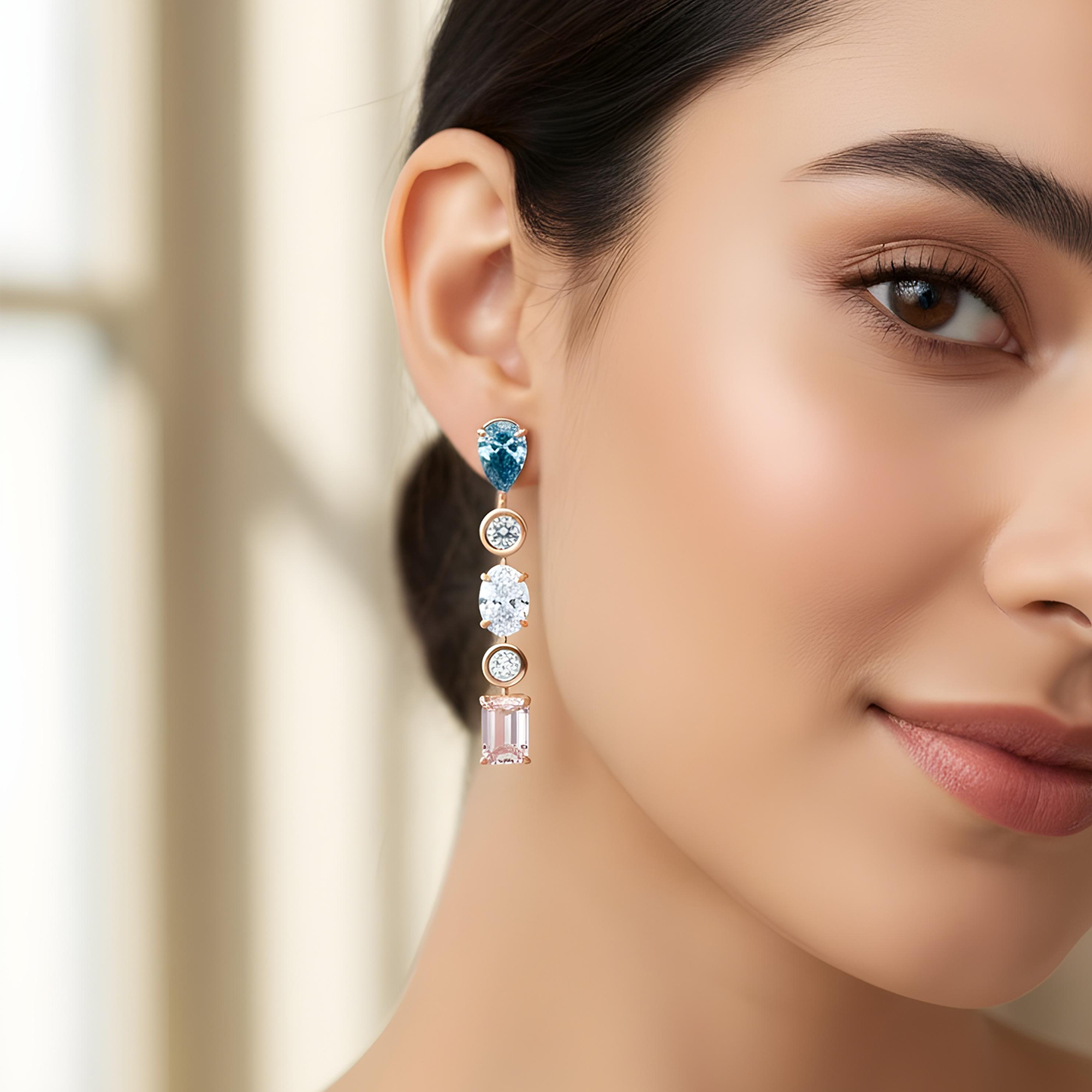 14K White Gold Fancy Blue & Pink Diamond Drop Earrings 8.24ctw