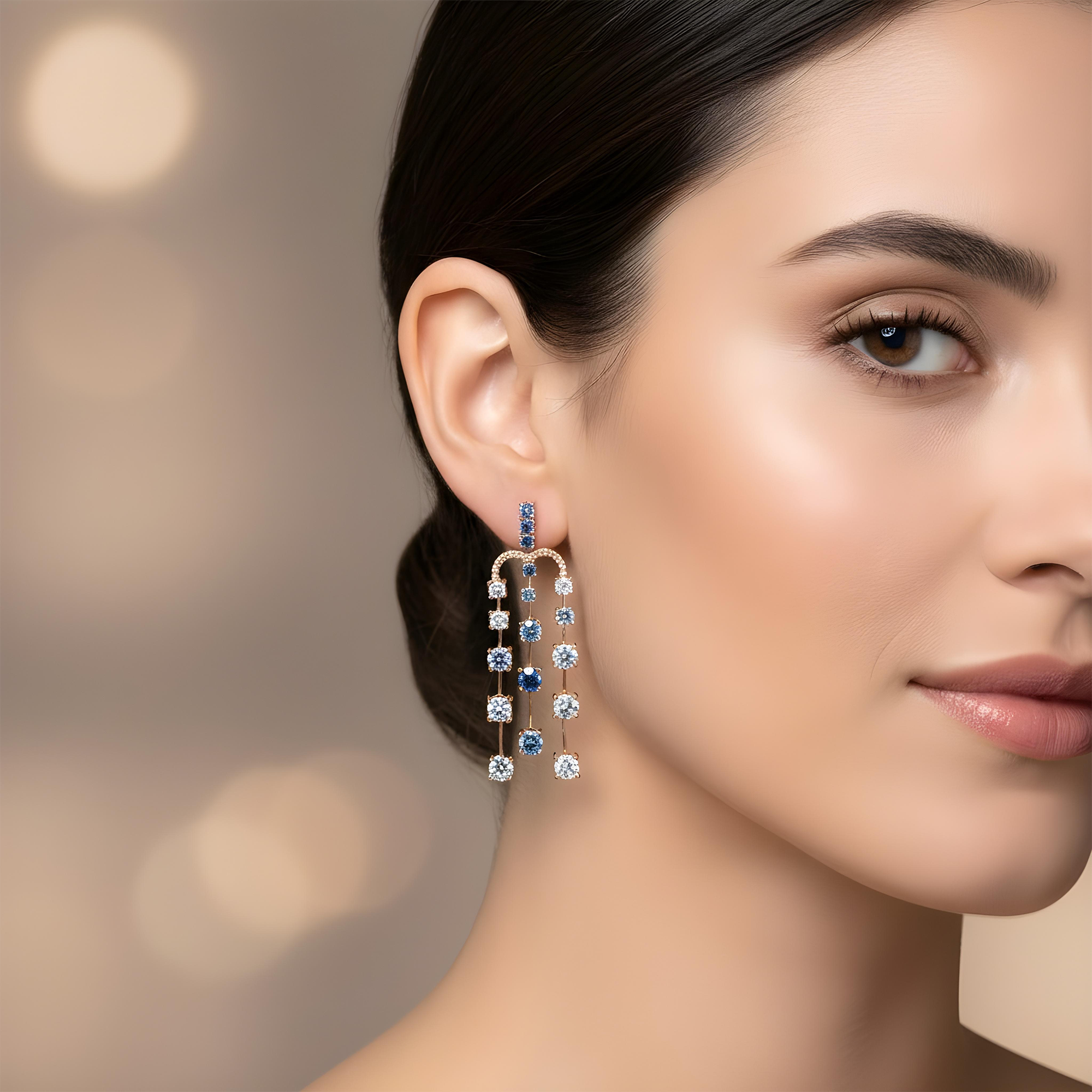 14K White Gold Diamond Rain Fall Drop Earrings 8.95ctw