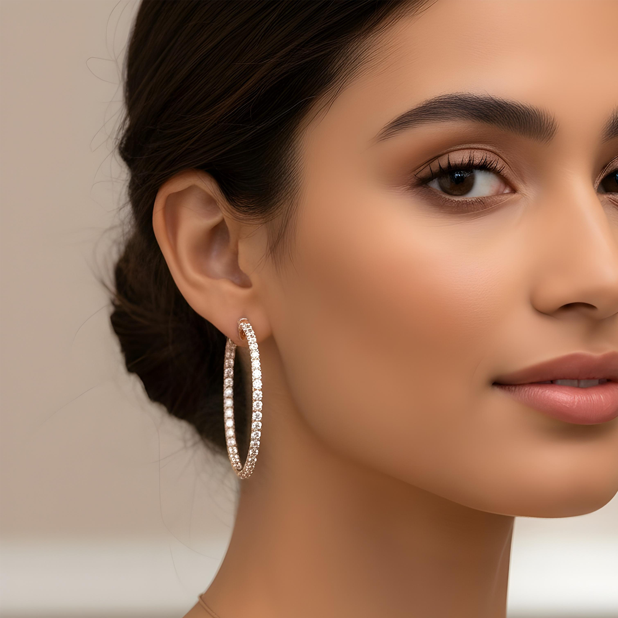 18K Yellow Gold Round Diamond Inside Out Hoops 2.10ctw