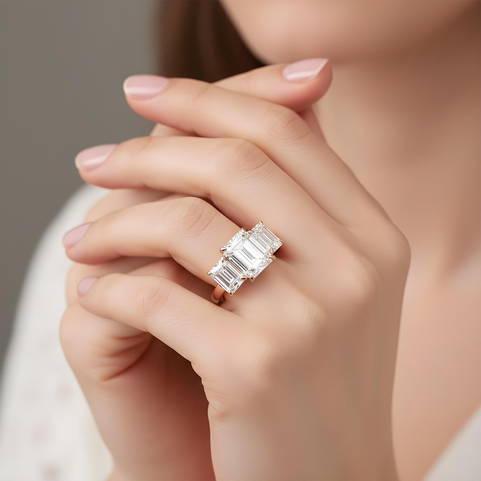 Platinum Triple Emerald Cut Diamond Engagement Ring 10.16ctw