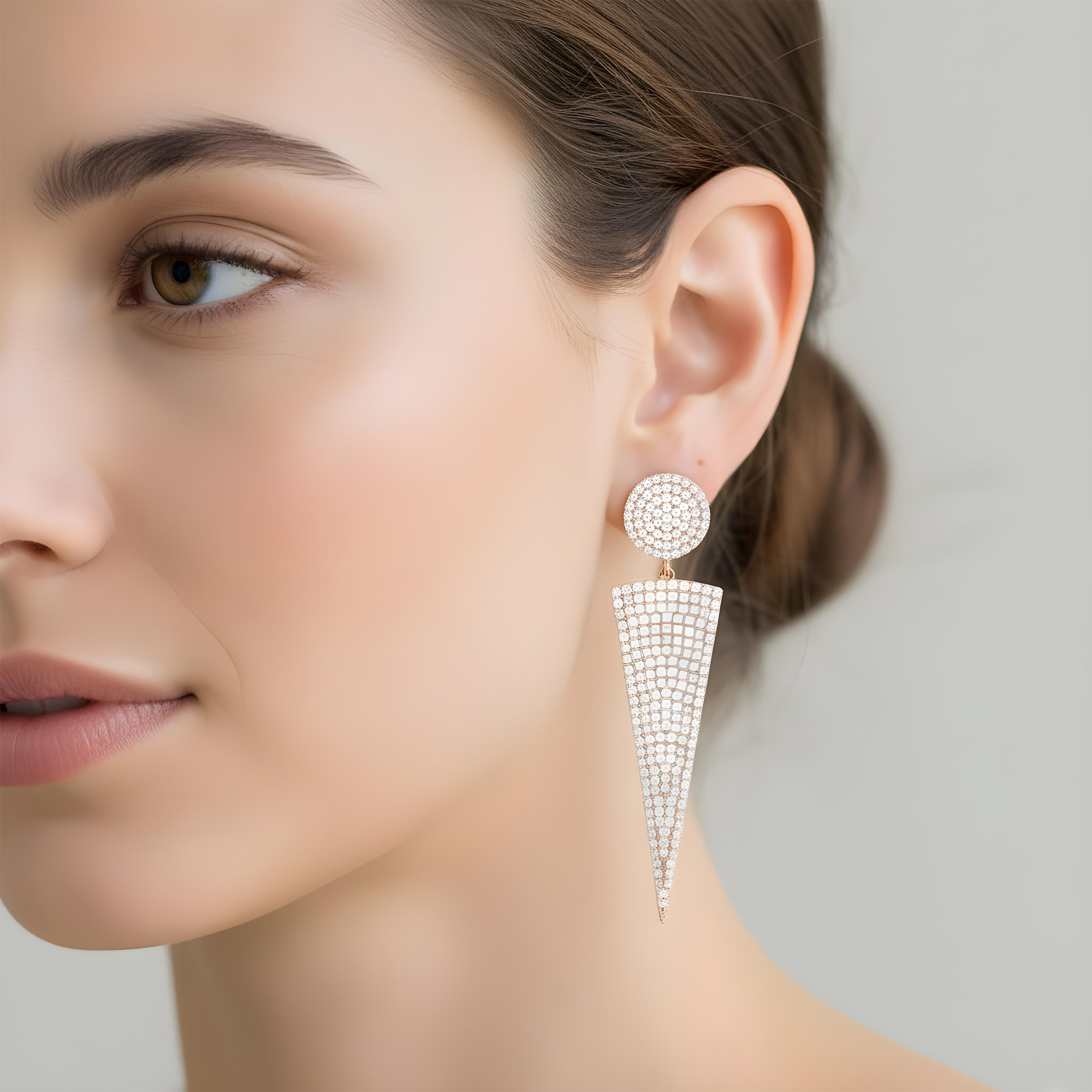 14K White Gold Pave Set Round Diamond Drop Earrings 5.37ctw