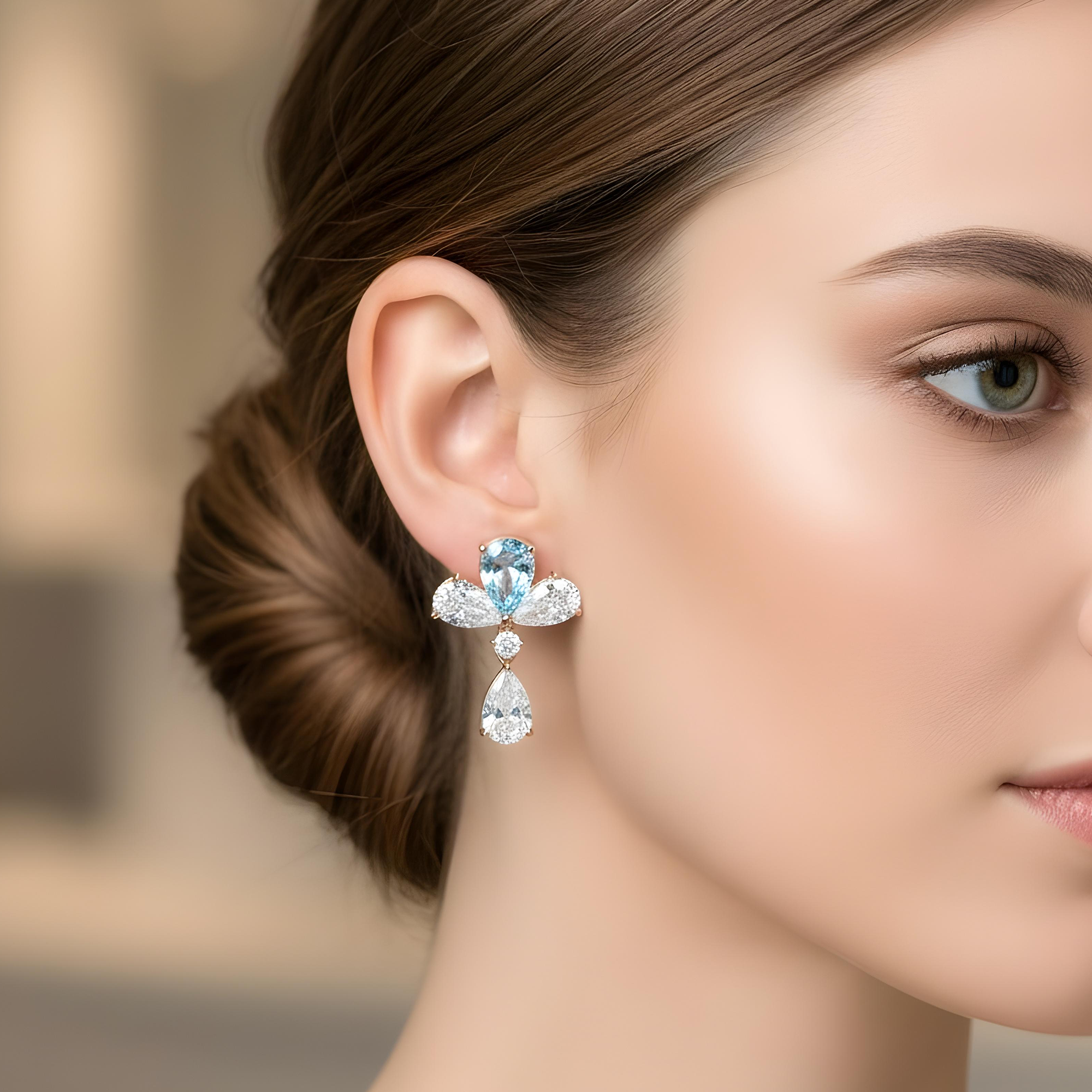 18K White Gold Pear Cut Fancy Vivid Blue Diamond Drop Earrings 9.06ctw