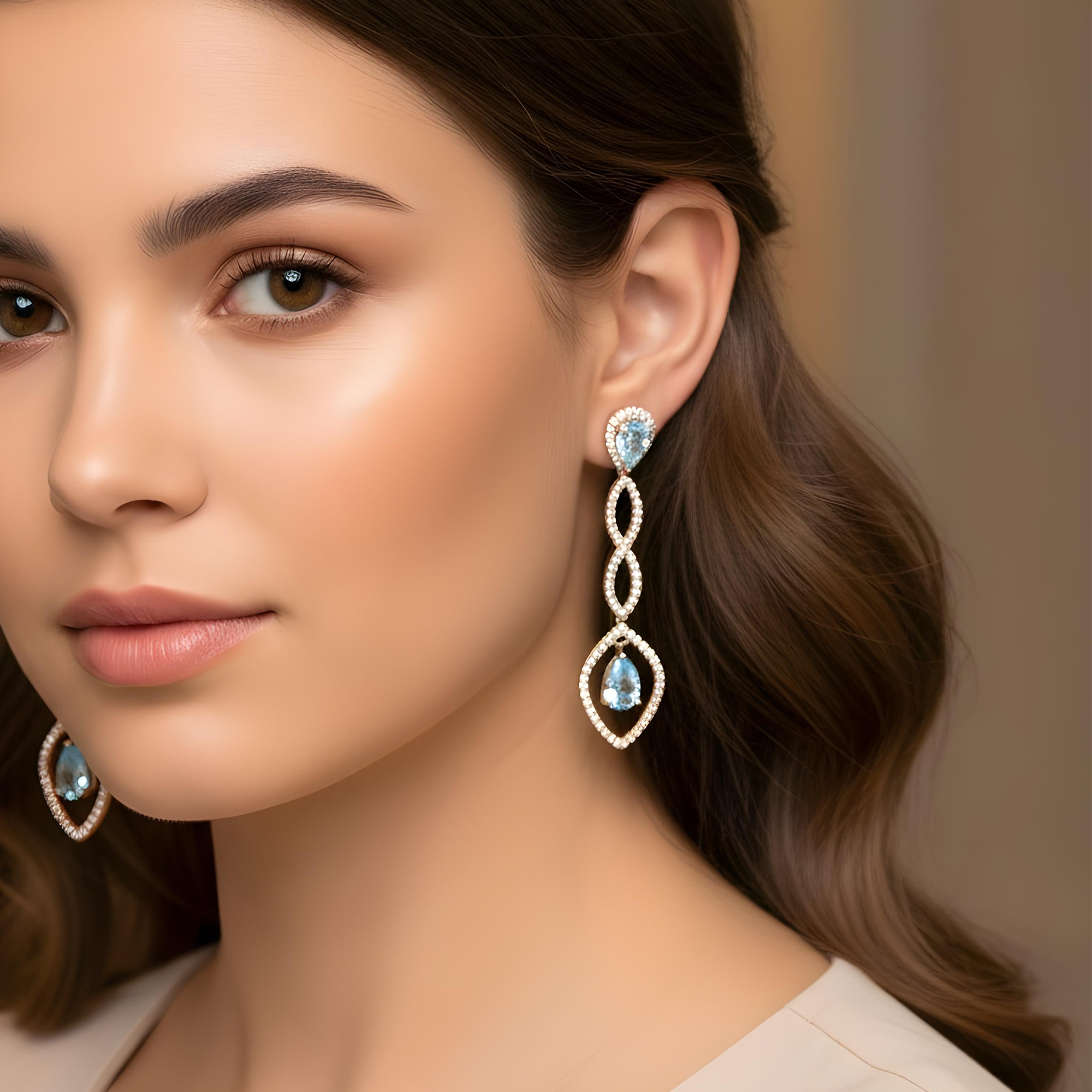 18K White Gold Pear Cut Fancy Vivid Blue Diamond Drop Earrings 5.50ctw