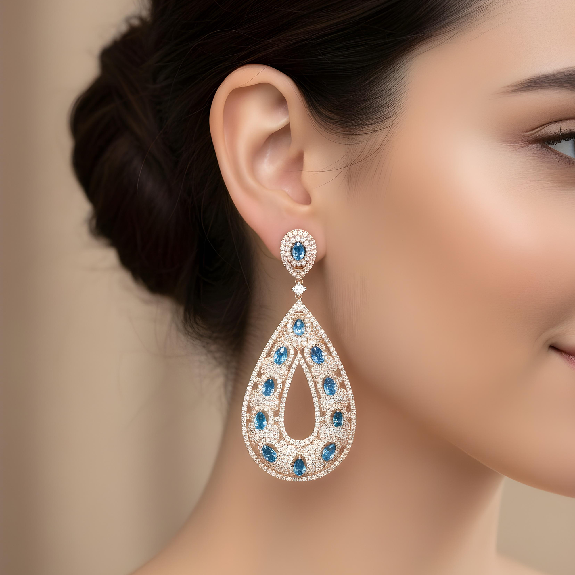 18K White Gold Blue Diamond Raindrop Earrings 12.25ctw
