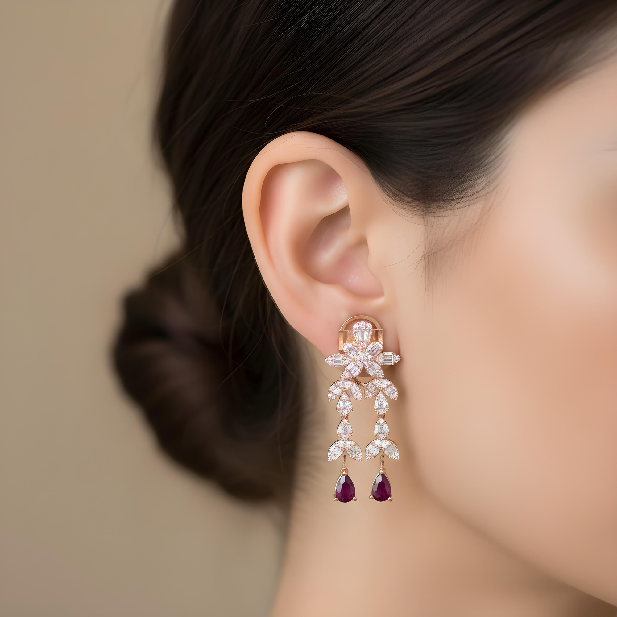 14K White Gold Ruby & Diamond Drop Earrings 4.29ctw