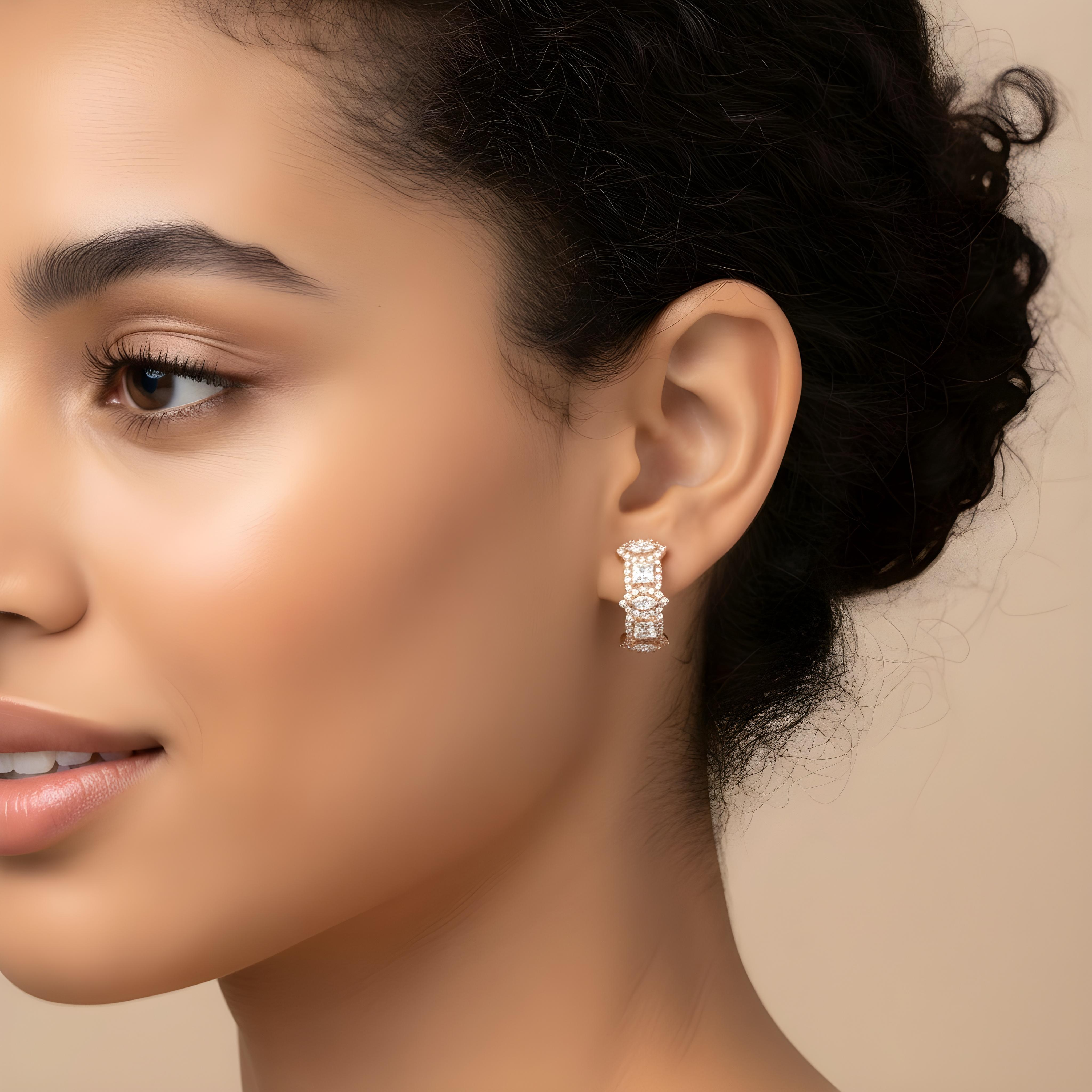 14K Yellow Gold Multi Cut Diamond Hoop Earrings 1.39ctw