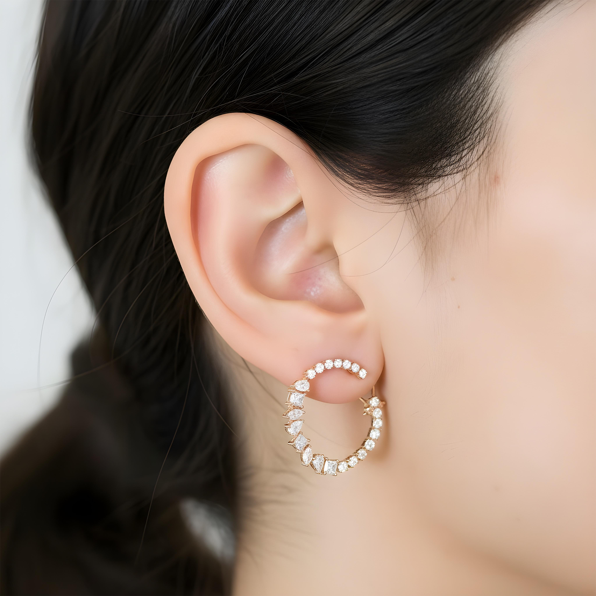 14K Yellow Gold Multi Cut Diamond Hoop Earrings 2.24ctw