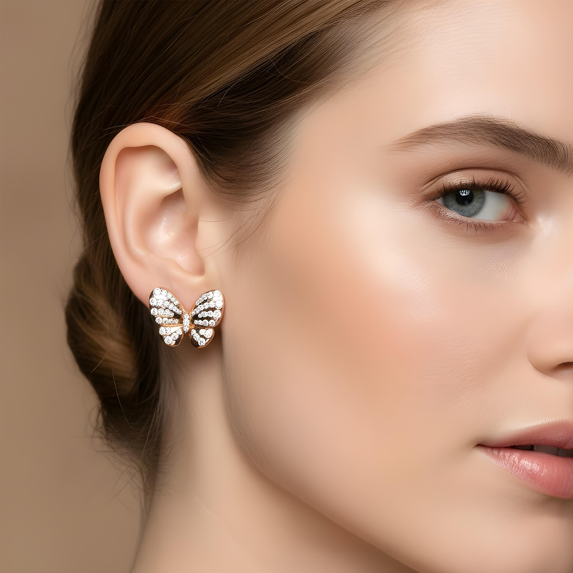 14K Yellow Gold Round Diamond Butterfly Stud Earrings 1.82ctw