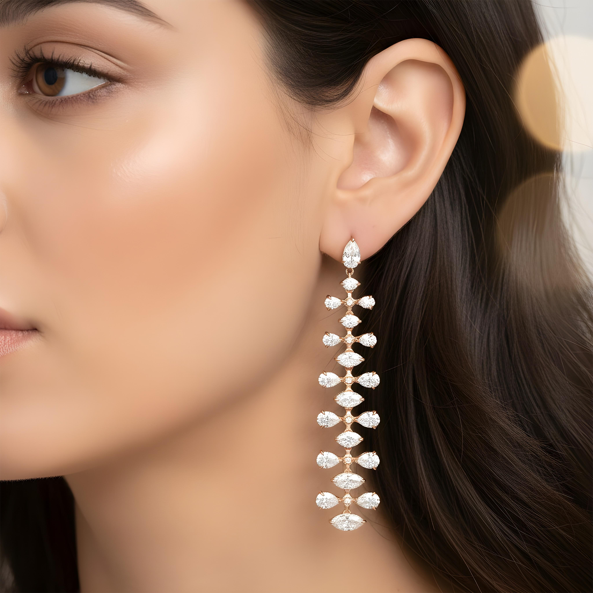 18K White Gold Pear & Marquise Cut Diamond Drop Earrings 9.17ctw