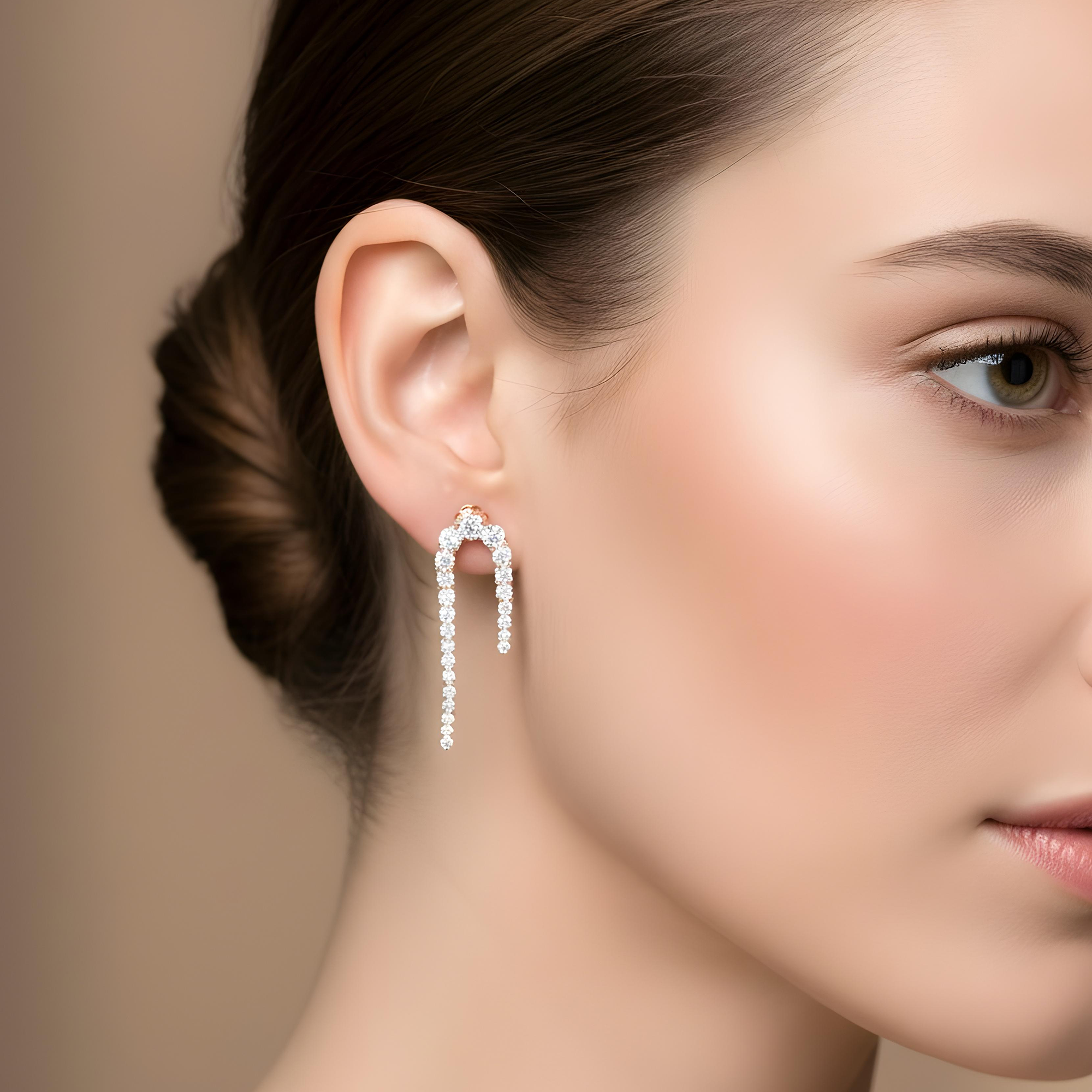 14K White Gold Curved Round Diamond Drop Earrings 5.05ctw