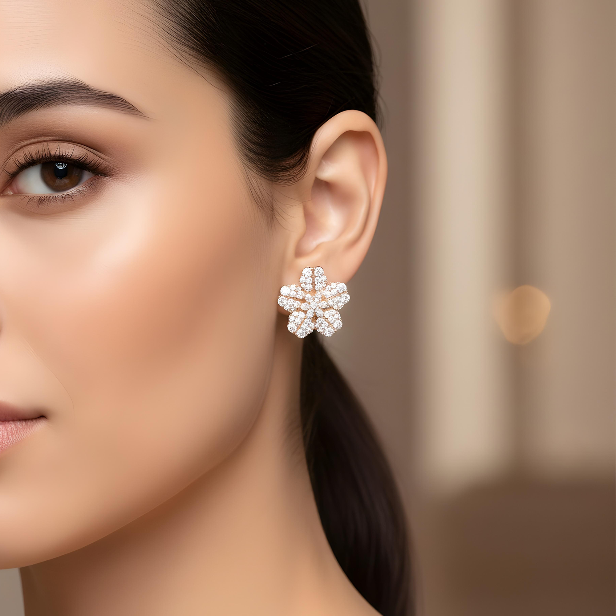 14K White Gold Round Diamond Flower Studs 4.90ctw
