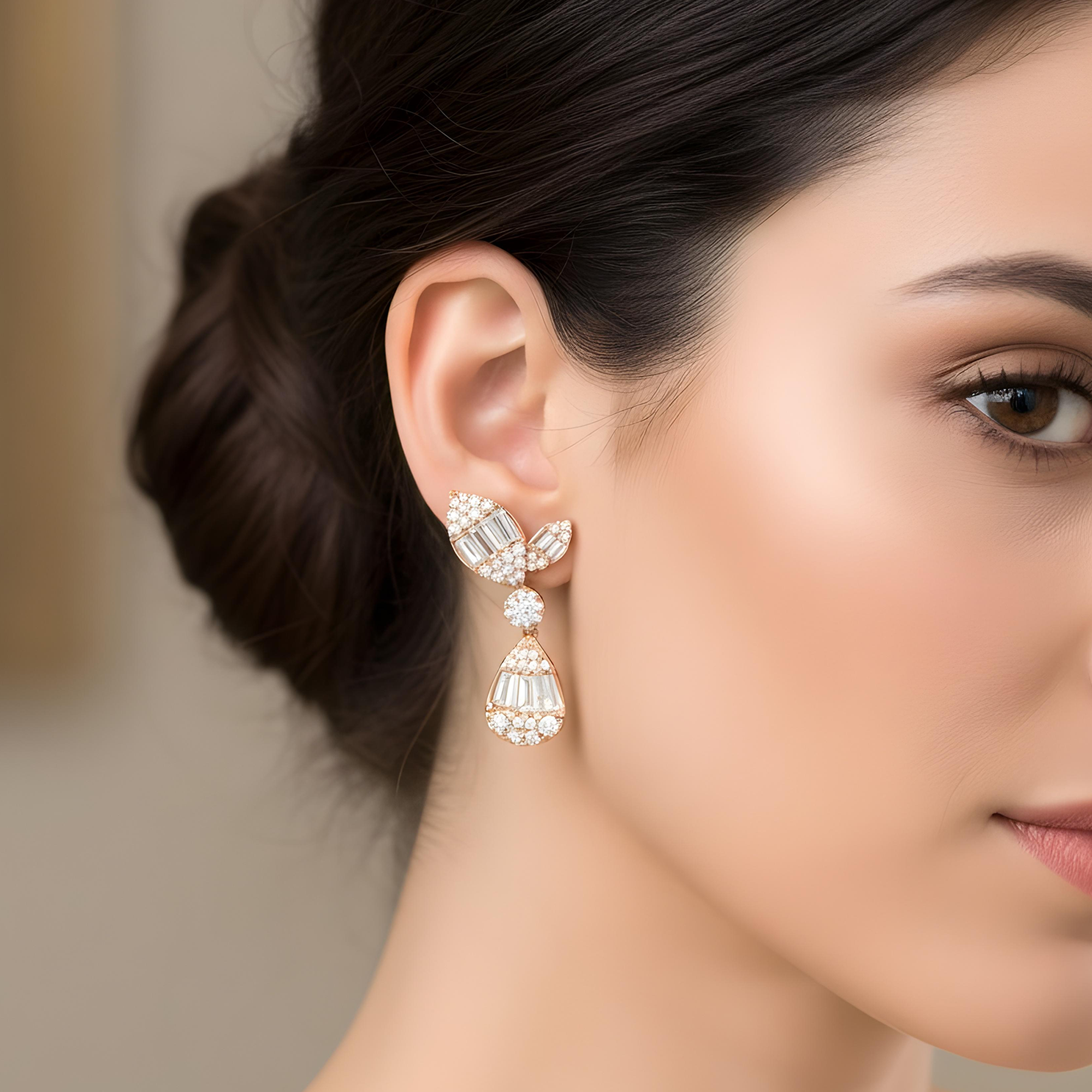 14K White Gold Citrus Diamond Drop Earrings 3.0ctw