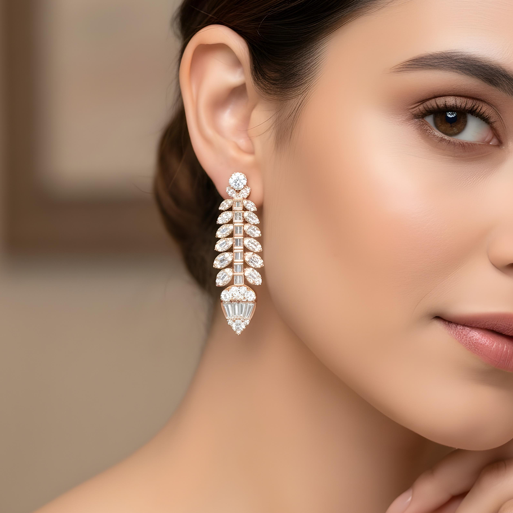 14K White Gold Petal Vine Diamond Drop Earrings 3.50ctw