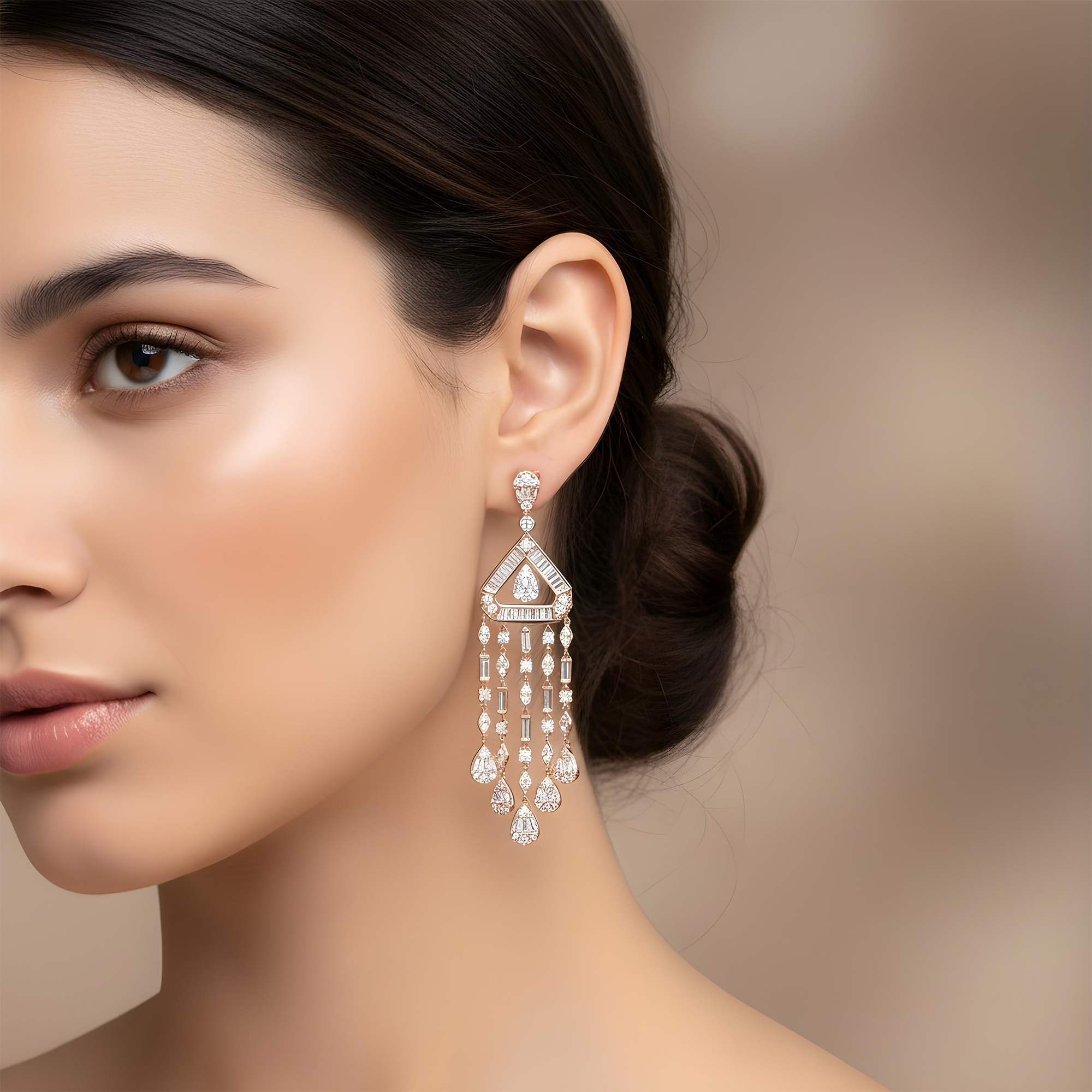 14K White Gold Eye of the Storm Diamond Drop Earrings 4.01ctw