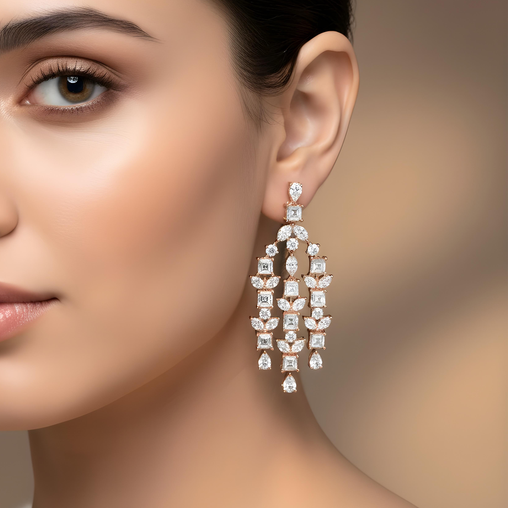 14K White Gold Asscher Cut Diamond Chandelier Earrings 8.46ctw