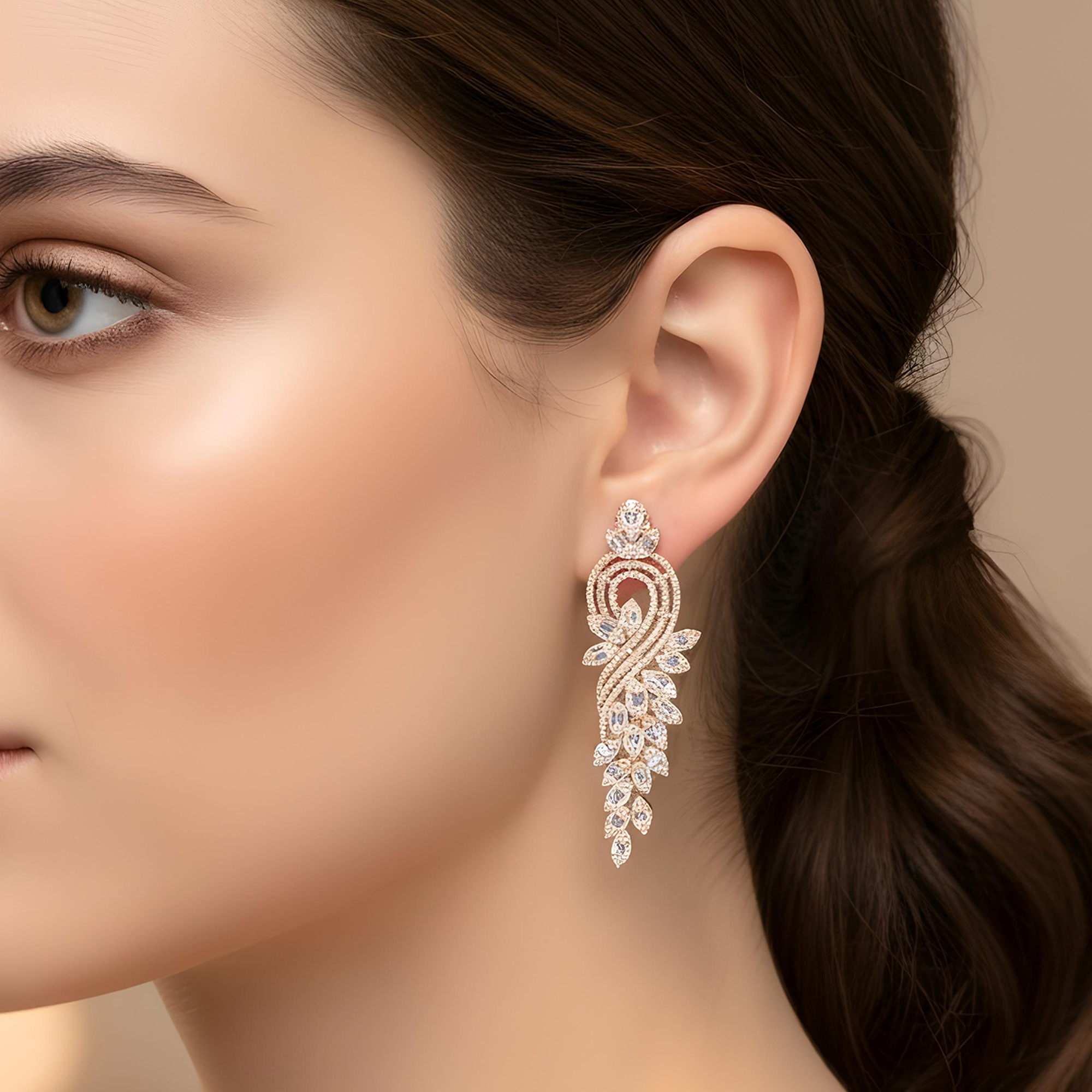 14K White Gold Serenading Swan Diamond Drop Earrings 5.30ctw