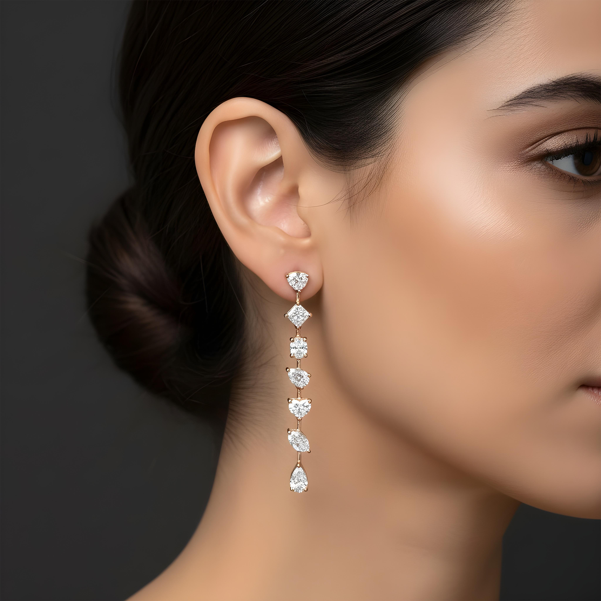 14K White Gold Multi Cut Satellite Diamond Drop Earrings 3.30ctw