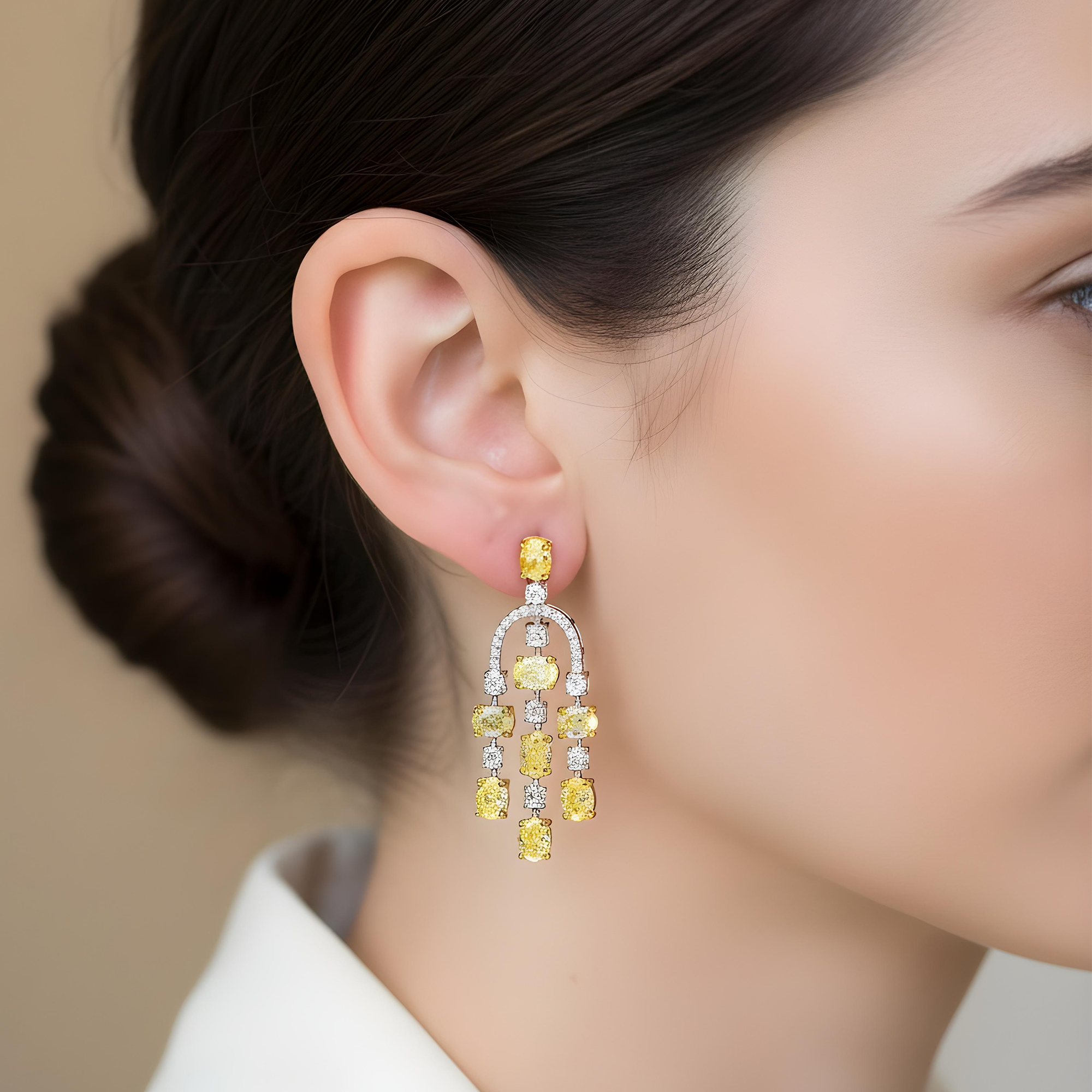 14K White Gold Canary Yellow Diamond Chandelier Drop Earrings 5.38ctw