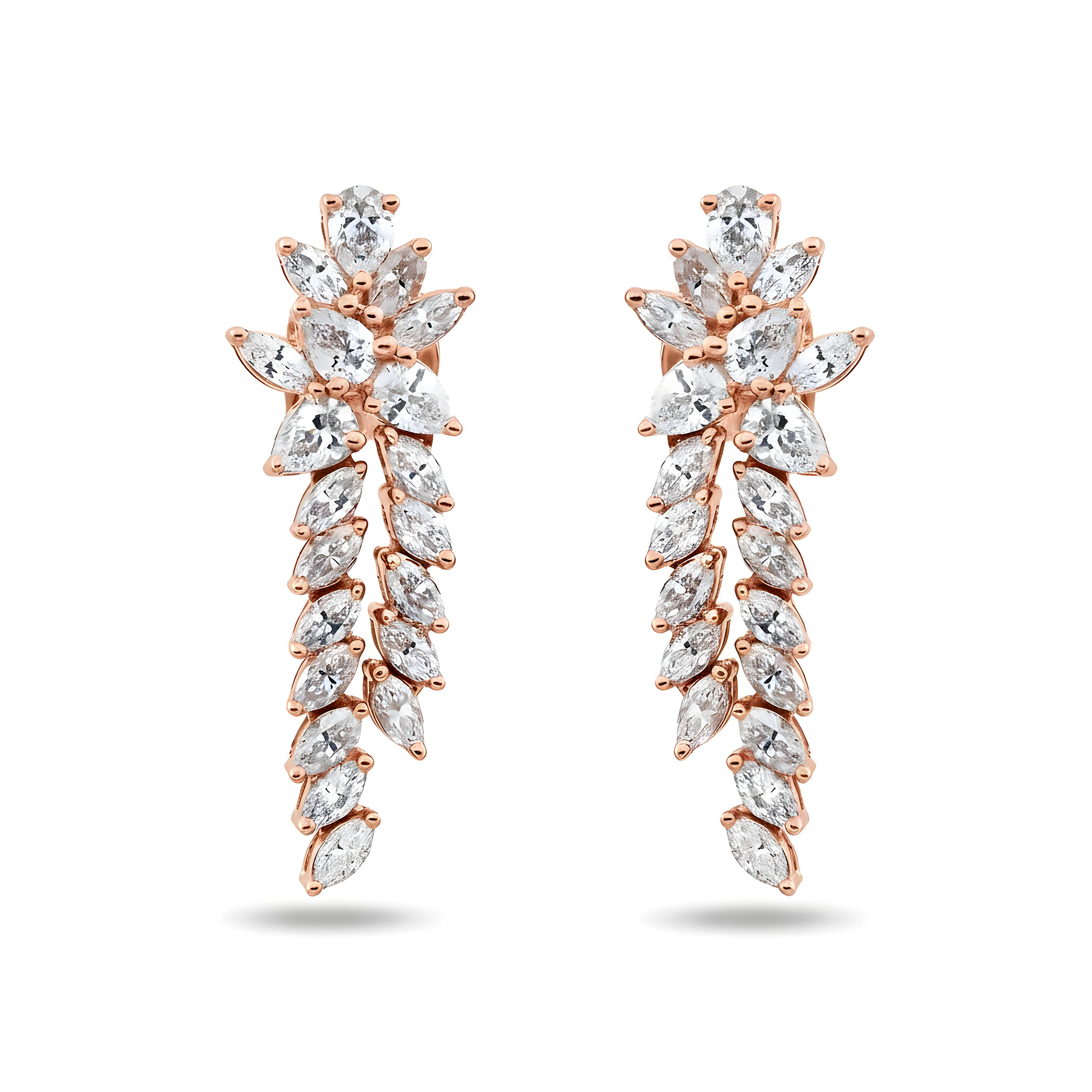 14K White Gold Pear & Marquise Cut Diamond Drop Earrings 2.96ctw