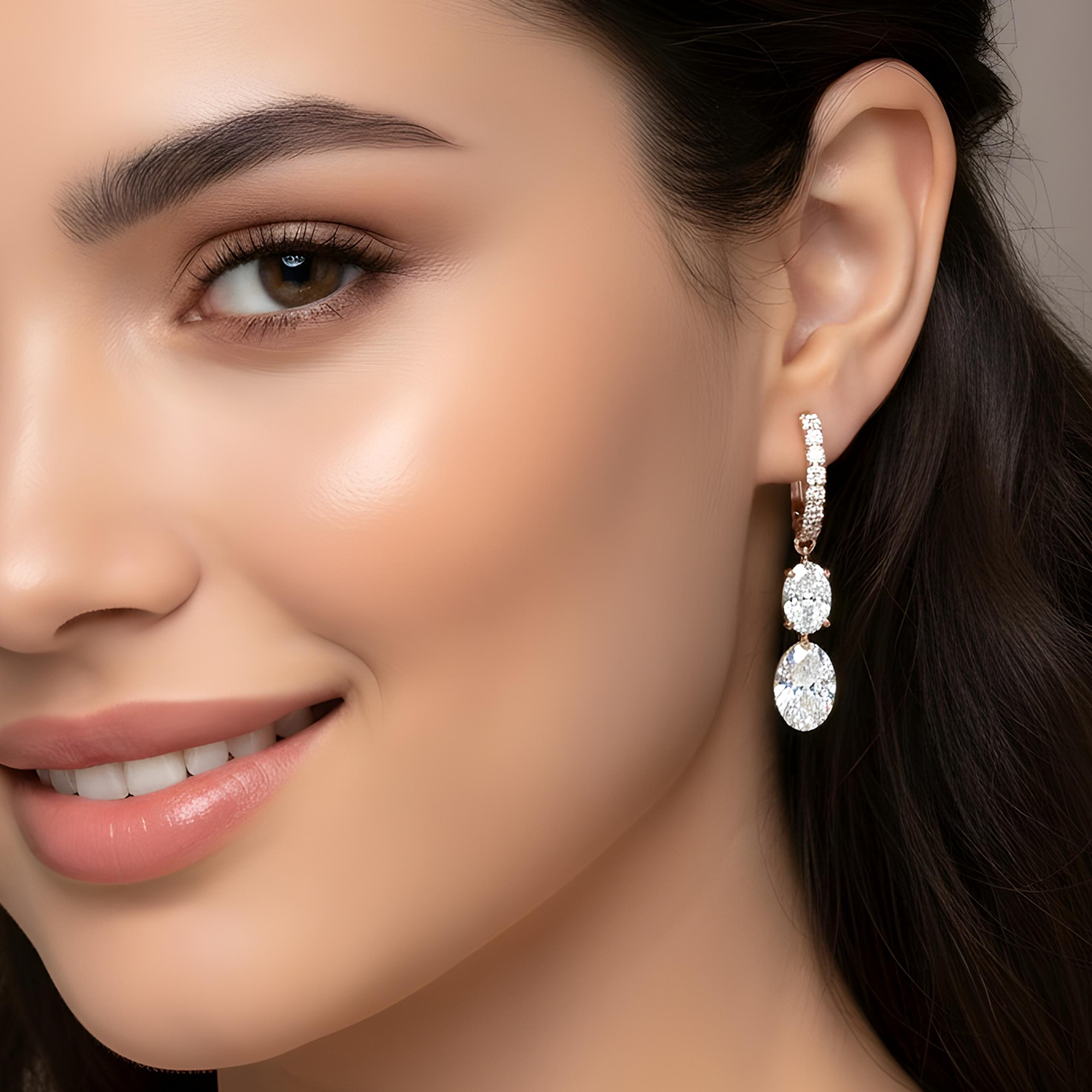14K Yellow Gold Oval & Pear Cut Diamond Huggie Drop Earrings 2.67ctw