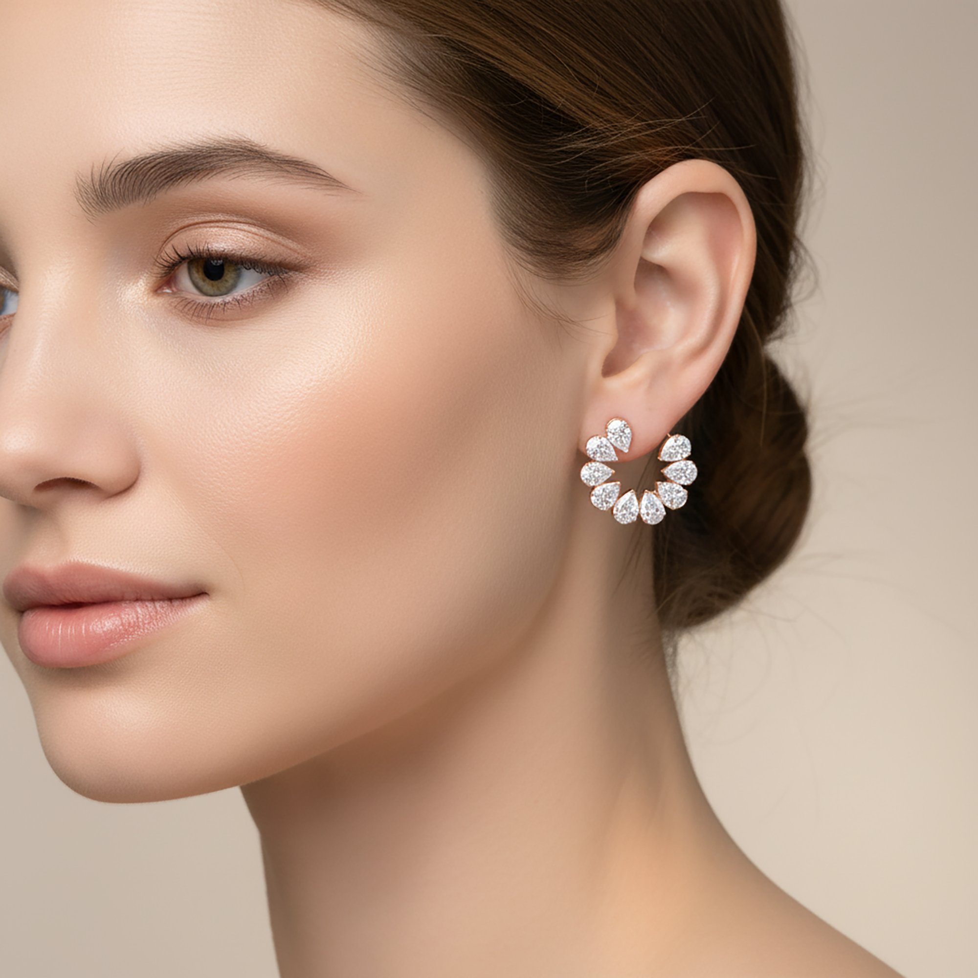 14K White Gold Pear Cut Diamond Open Hoop Earrings 8.23ctw