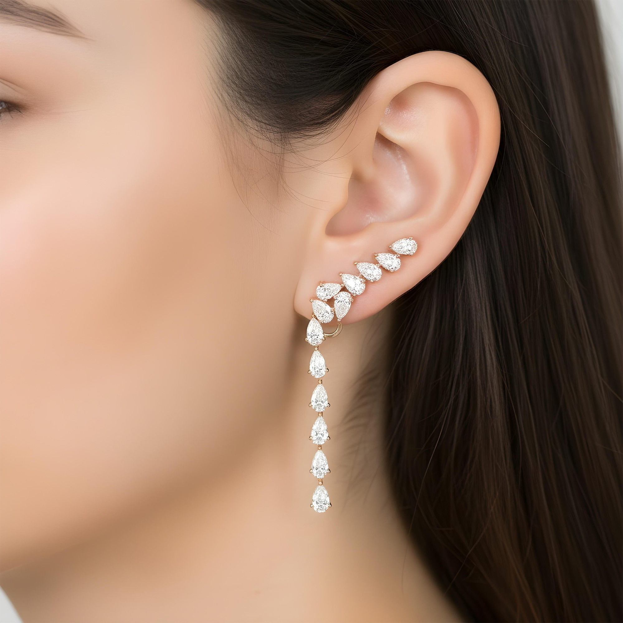 14K Yellow Gold Pear Cut Diamond Drop Earrings 8.27ct