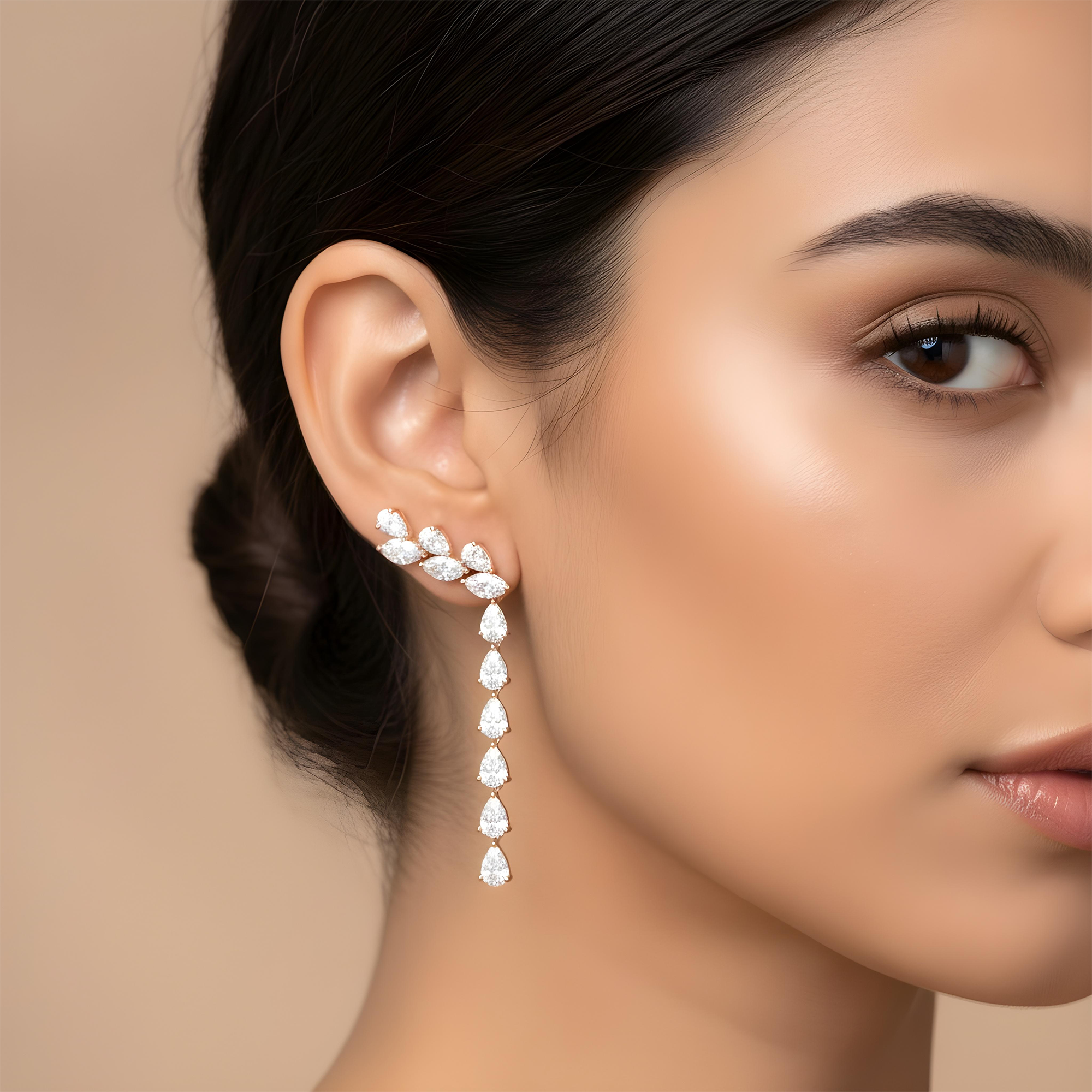 14K White Gold Marquise & Pear Diamond Drop Earrings 5.75ctw