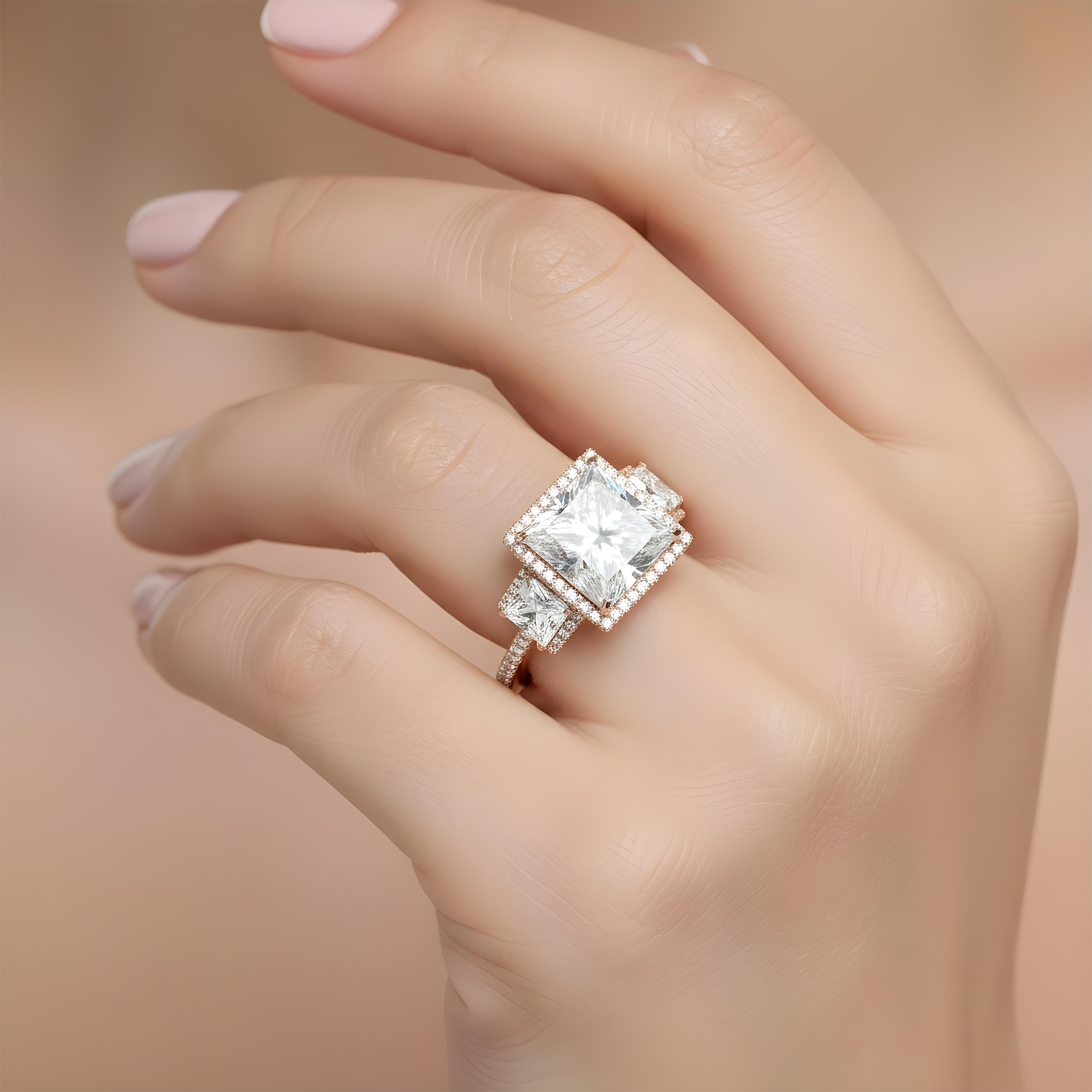 Platinum 8.12ct Triple Princess Cut Diamond Engagement Ring 11.39ctw
