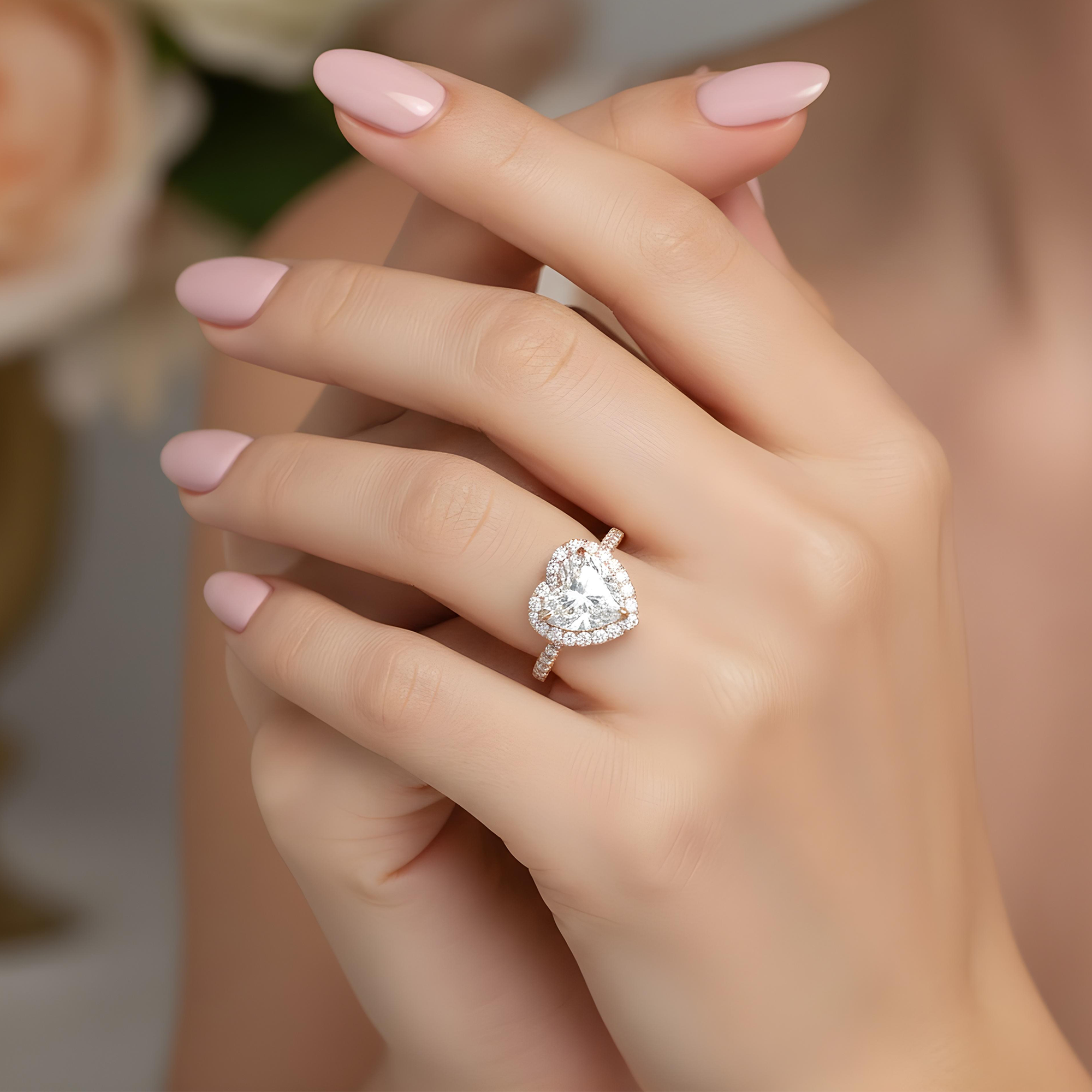 14K White Gold 4.38ct Heart Cut Diamond Engagement Ring 5.31ctw