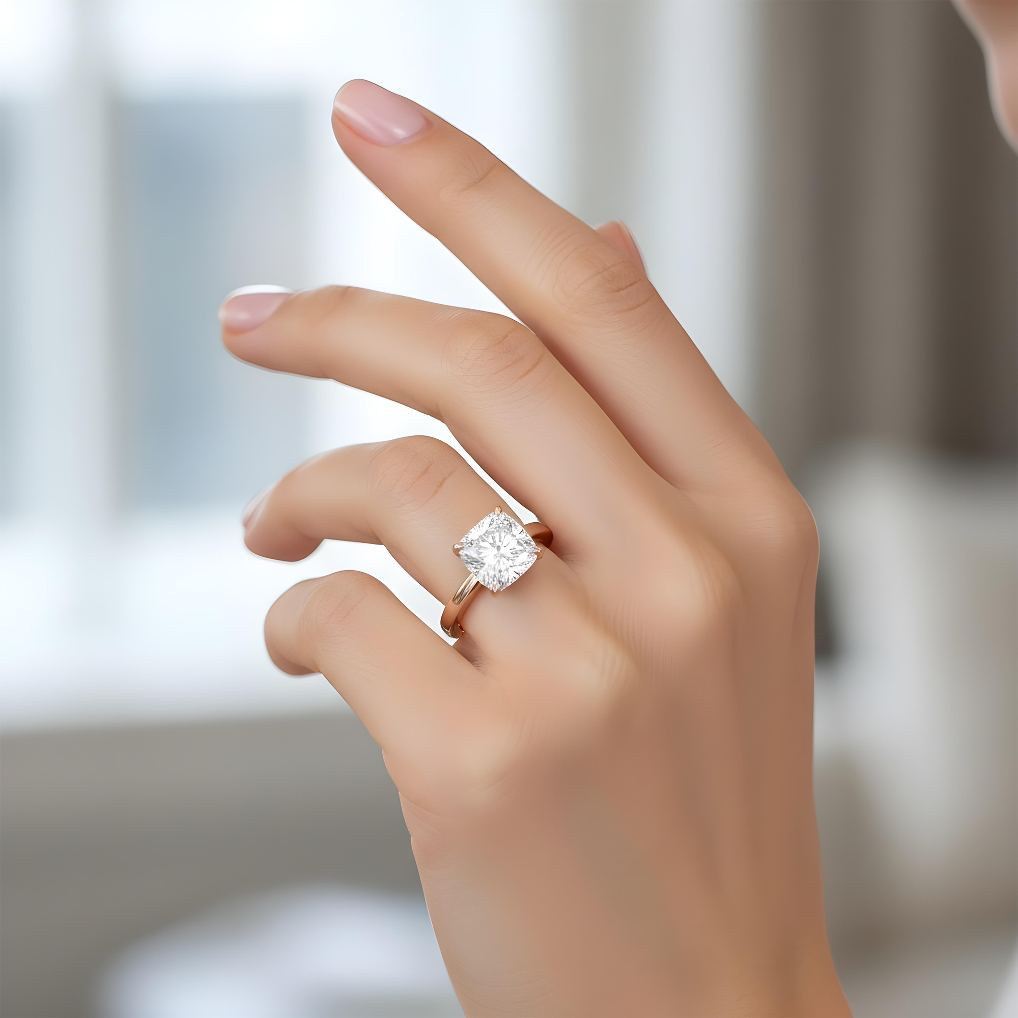 18K White Gold 4.07ct Cushion Cut Solitaire Engagement Ring 4.17ctw